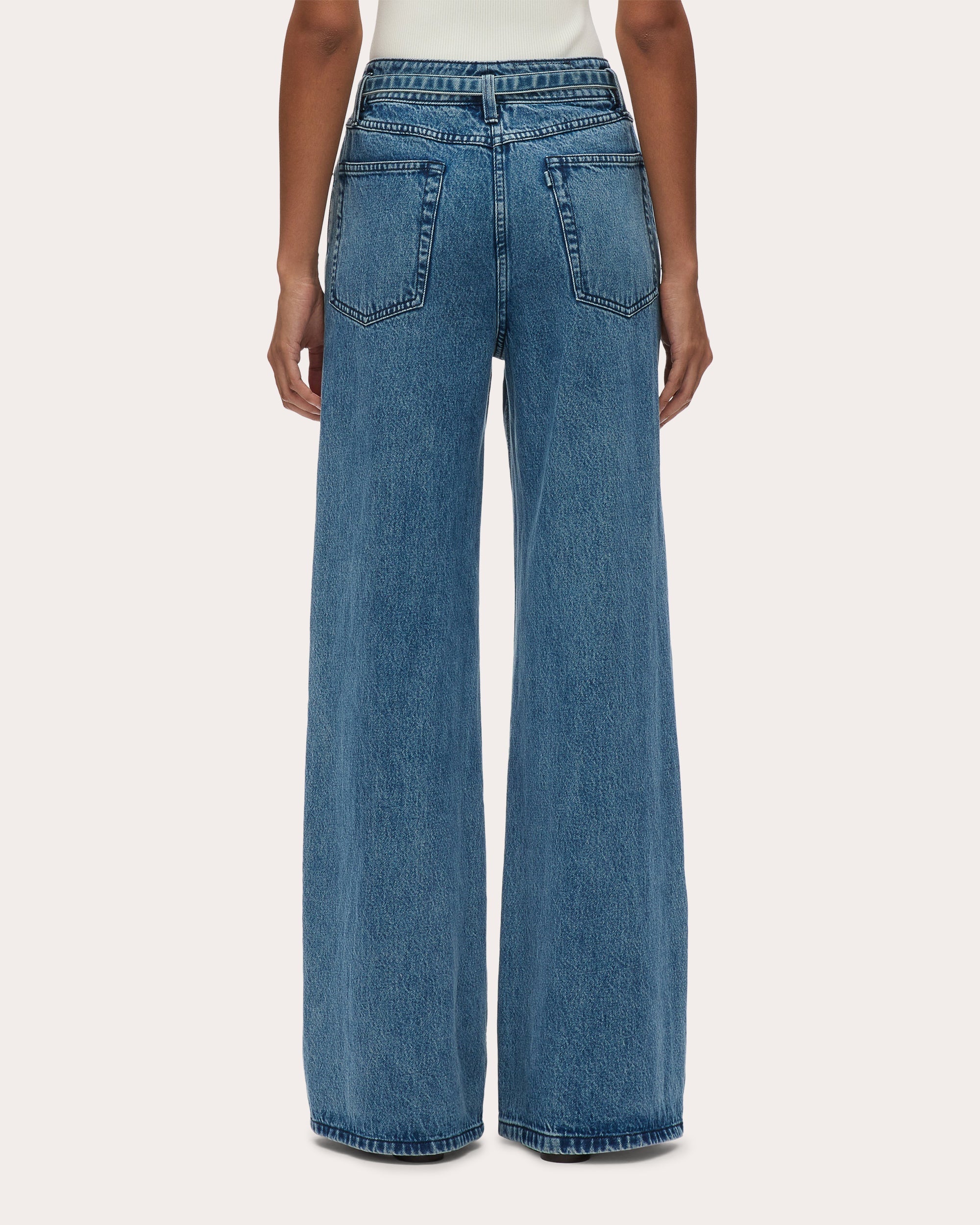 Belted Wide-Leg Denim Jeans
