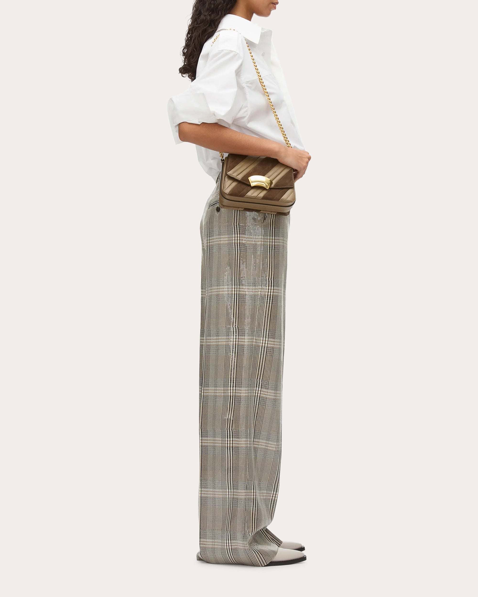 ID Paneled Quilted Leather & Suede Shoulder Bag