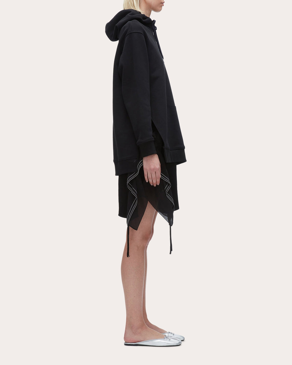 Hooded Layered Satin and Chiffon Trimmed Mini Dress