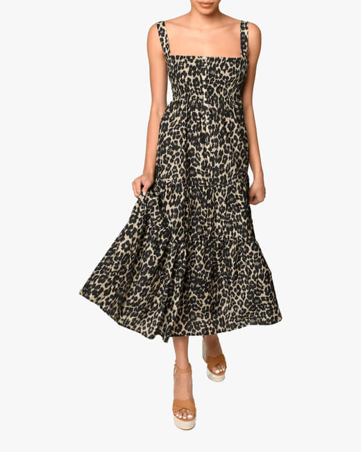 Cheetah Smocked Midi Dress