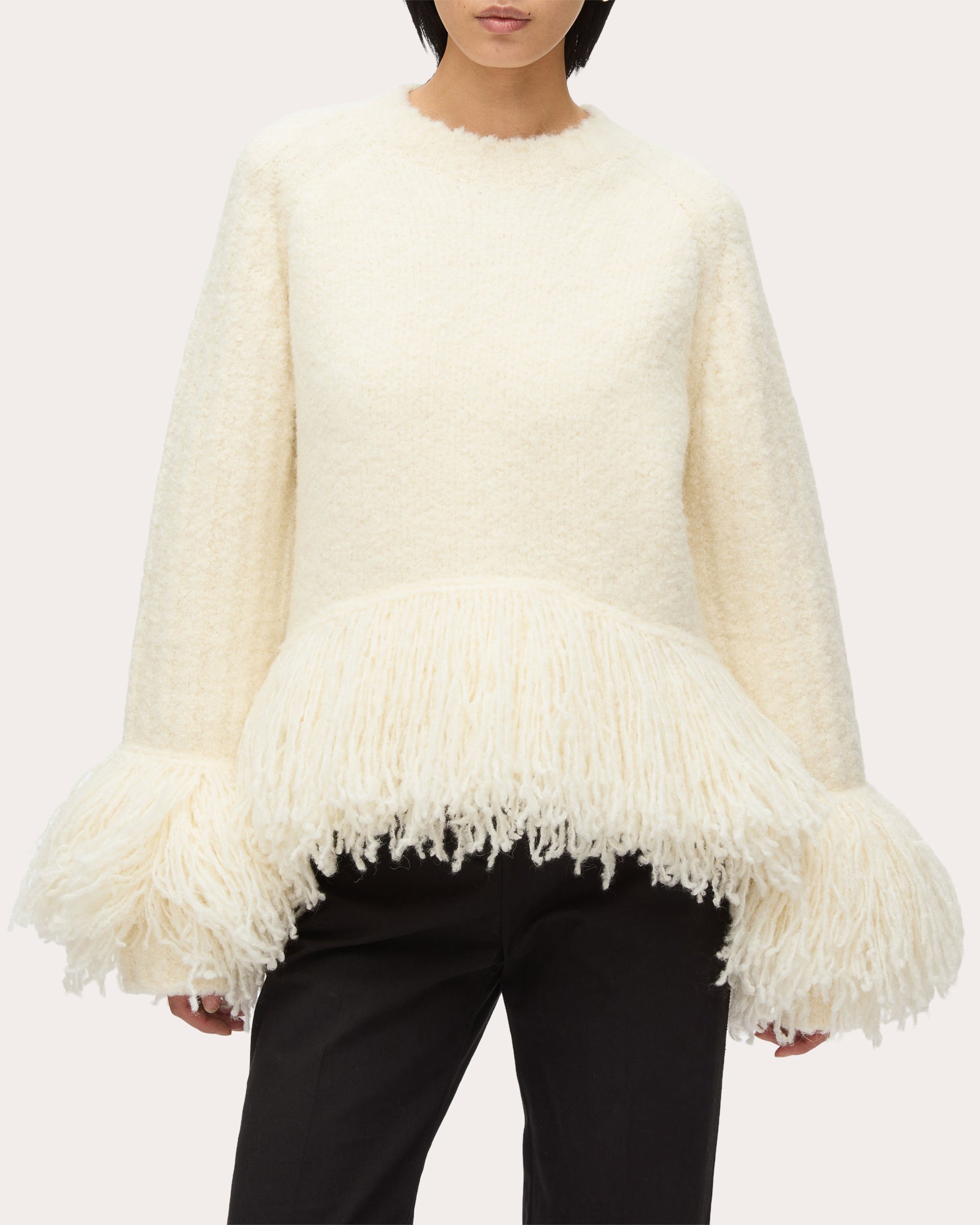 Fringed Wool Bouclé Knit Sweater