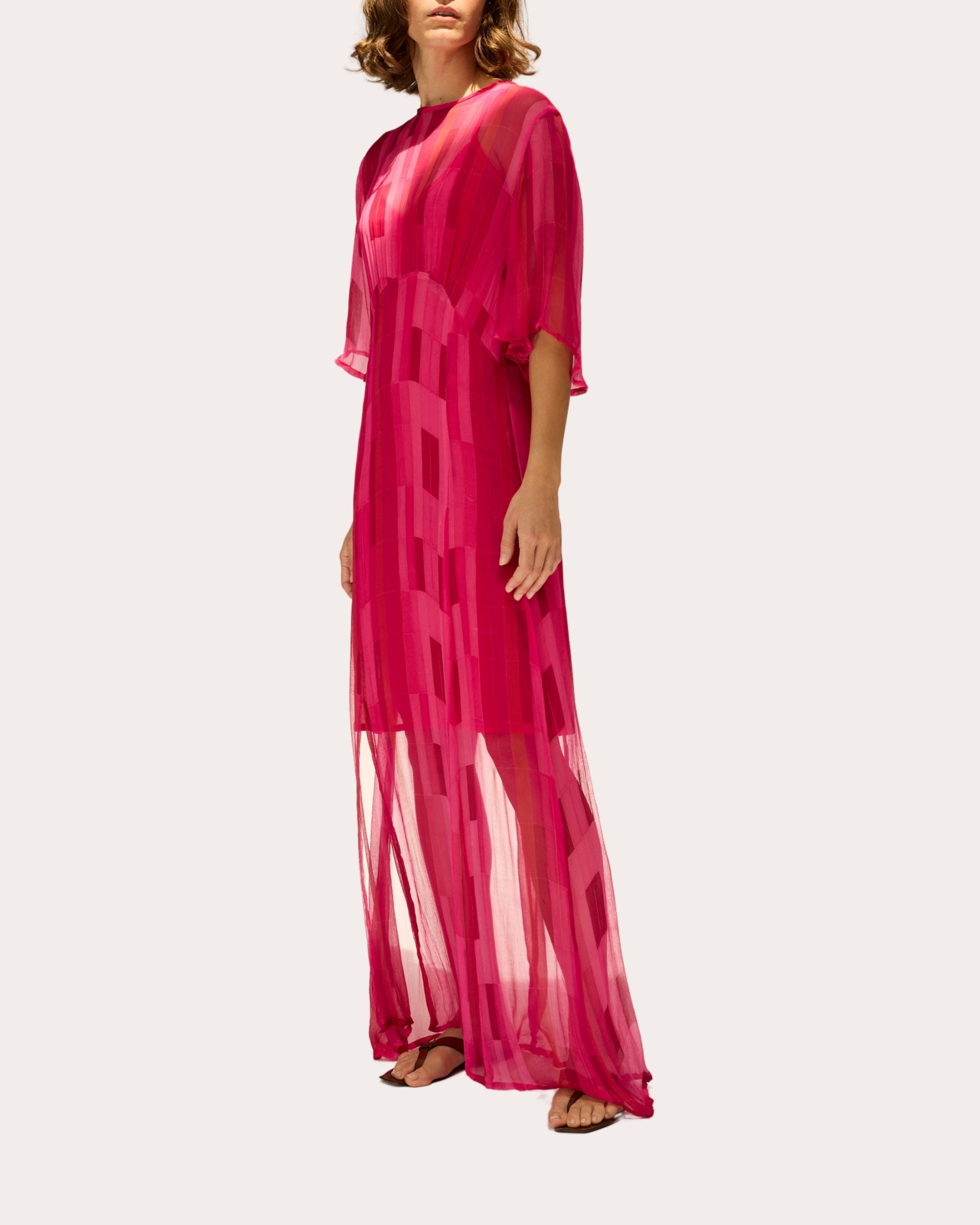 Lily Sheer Chiffon Flutter-Sleeve Maxi Dress