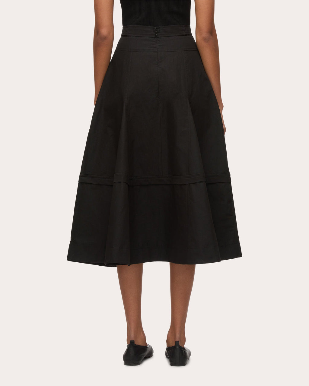 Belted Asymmetric Paneled Cotton Midi Skirt