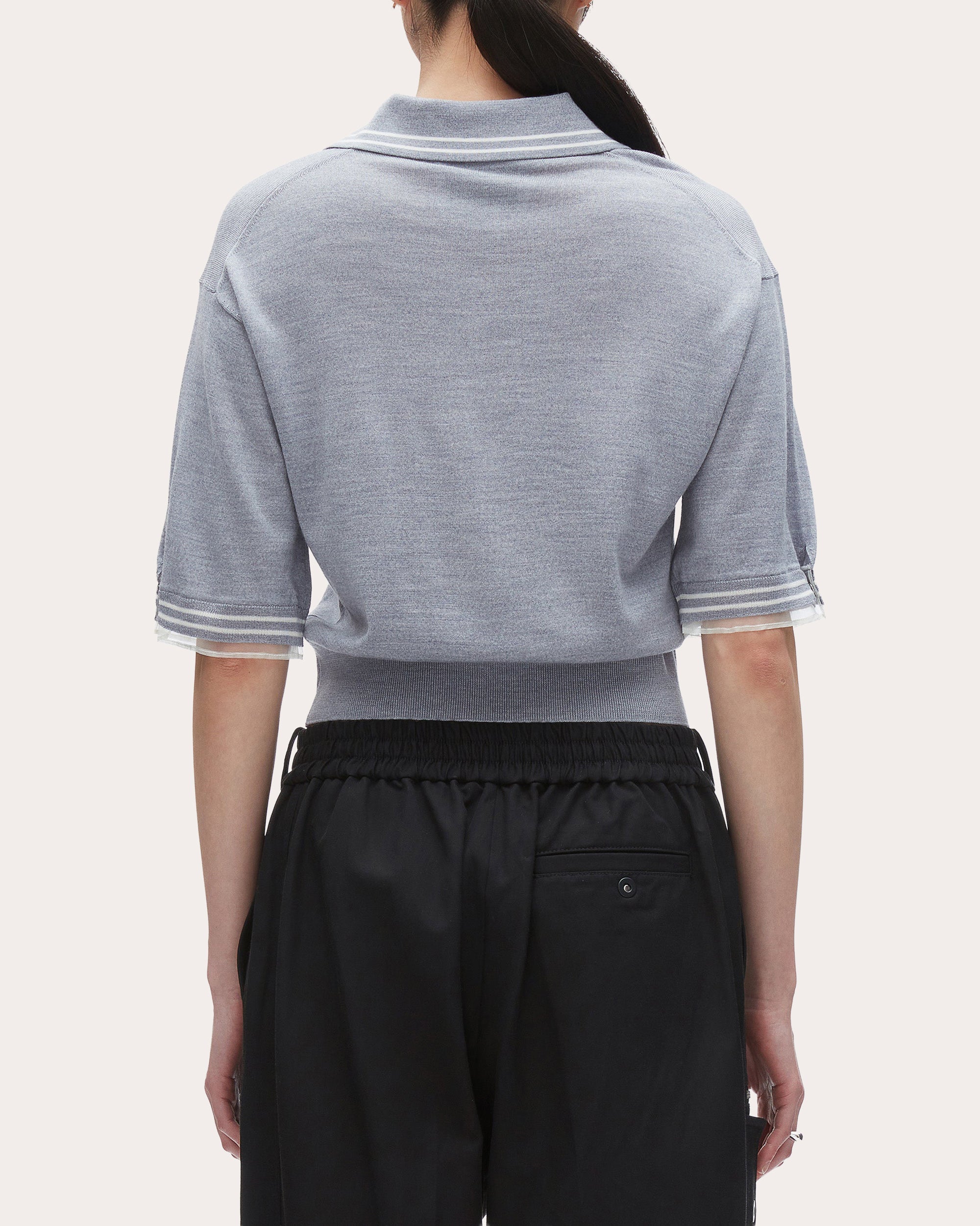 Cropped Organza-Trimmed Wool Polo Shirt