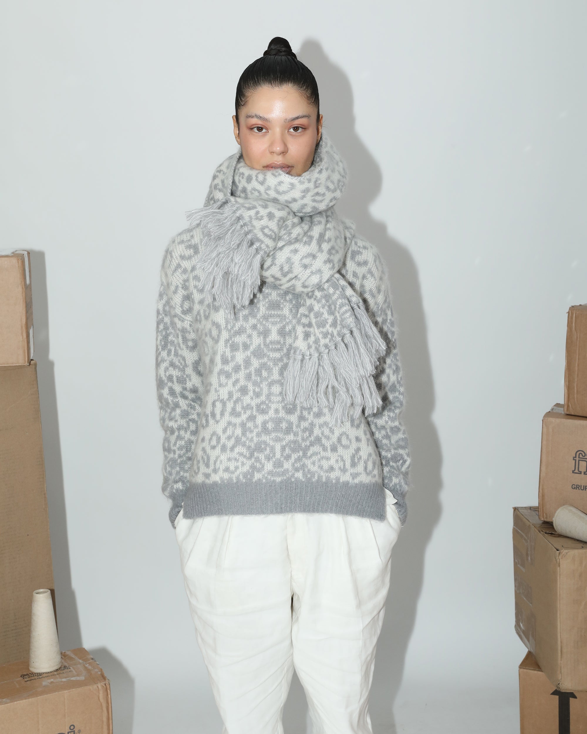 Kimry Jacquard-Knit Brushed Cashmere-Blend Sweater