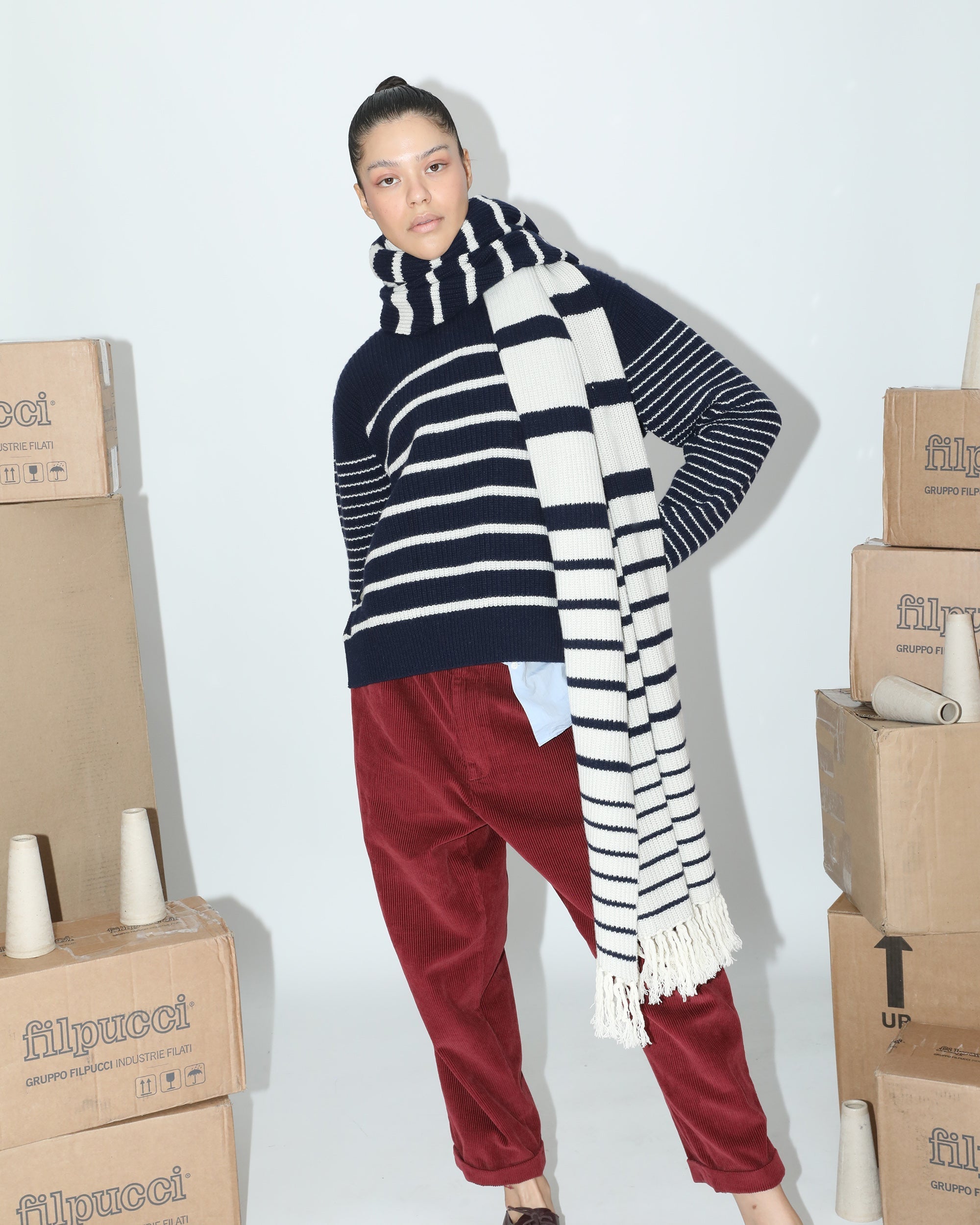 Sam Fringed Striped Cashmere-Blend Scarf