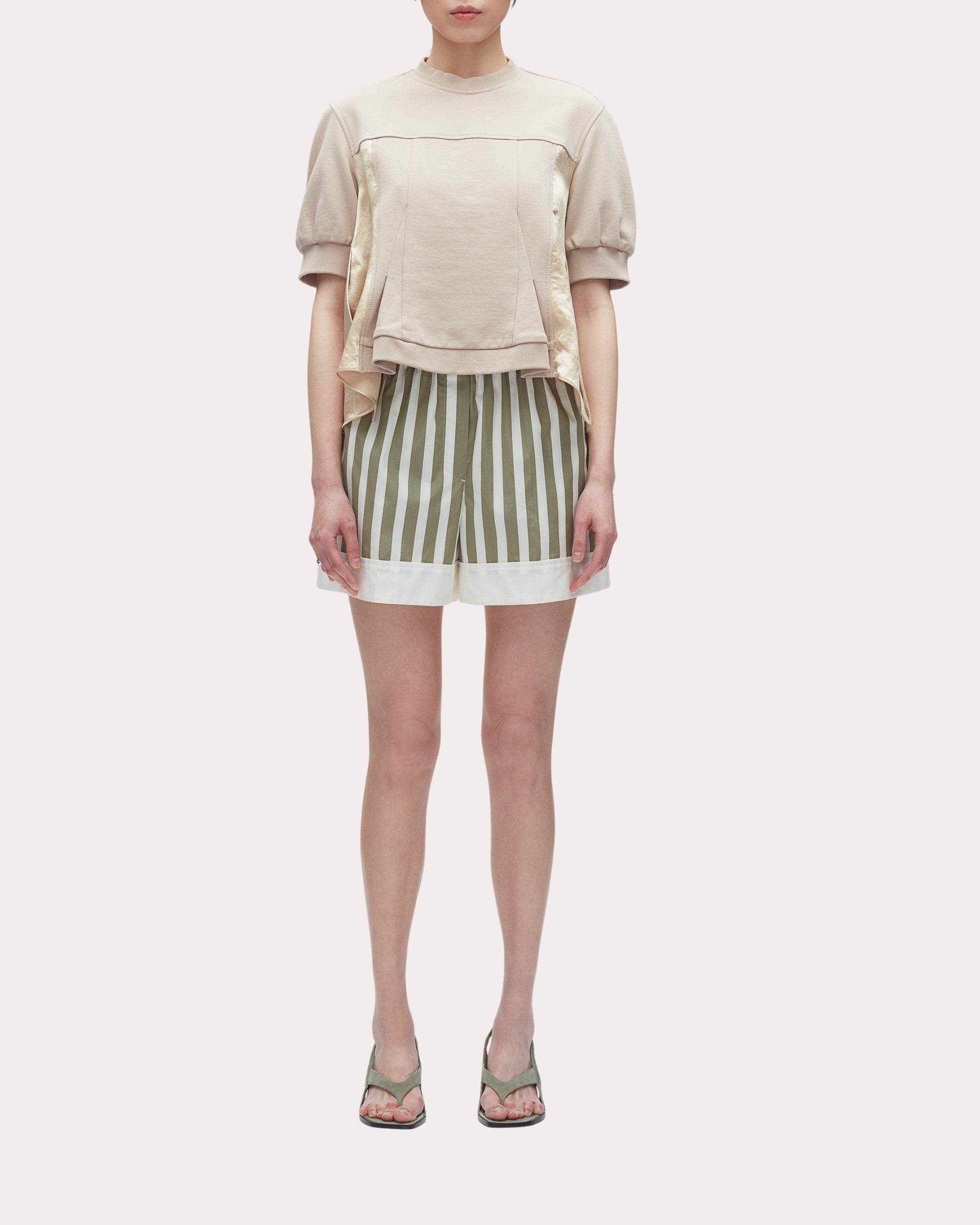 Paneled Cotton Jersey and Satin Top