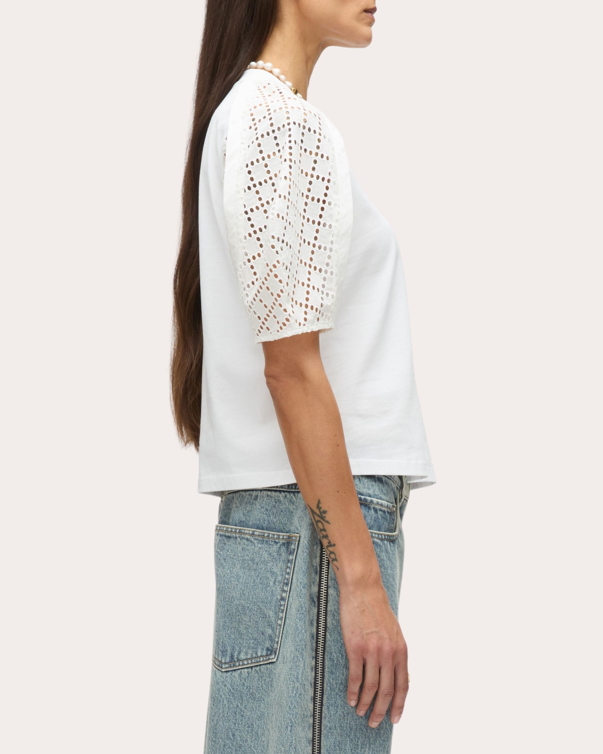 Broderie Anglaise Paneled Cotton Jersey Top
