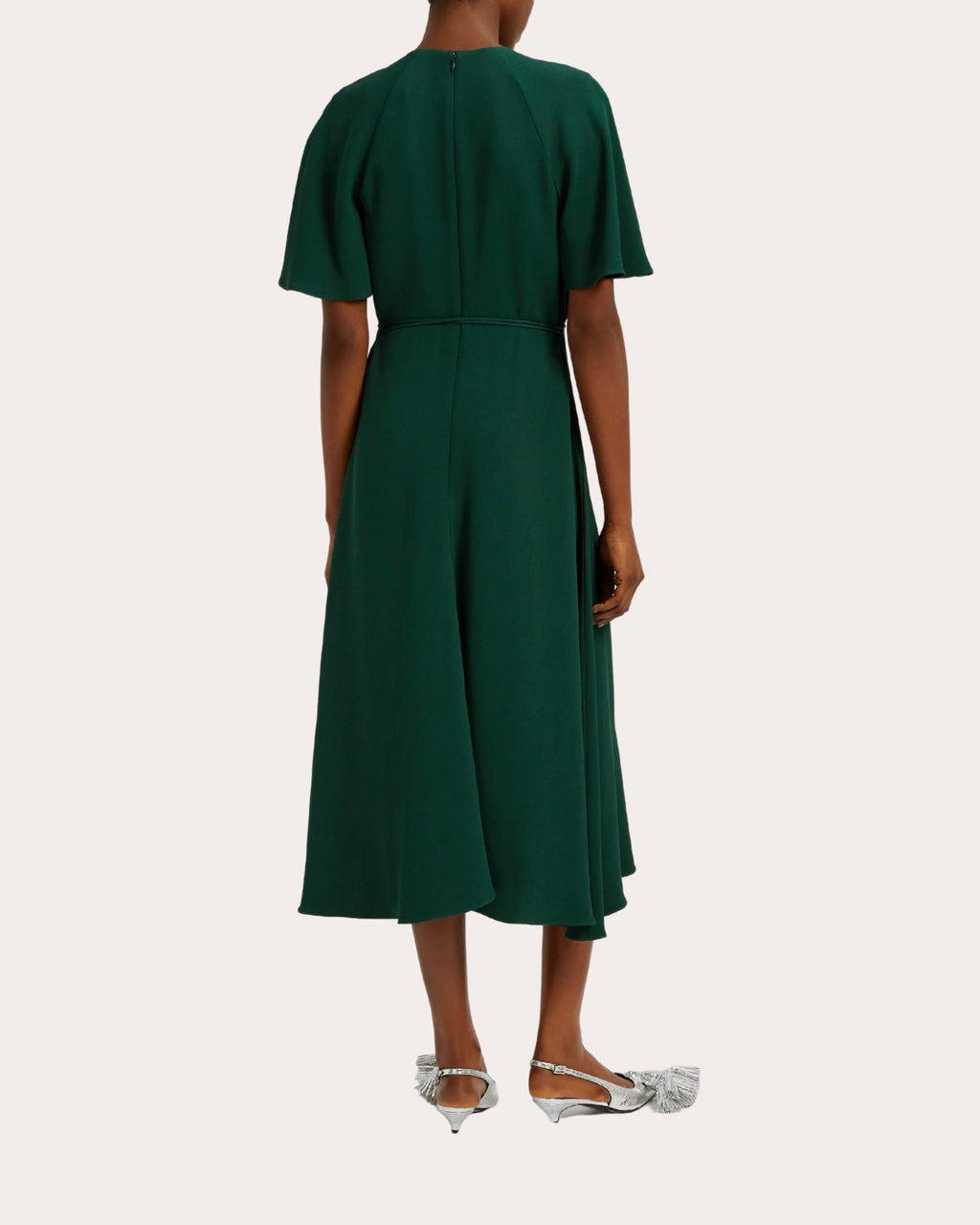 Crystal Brooch Crepe A-Line Midi Dress