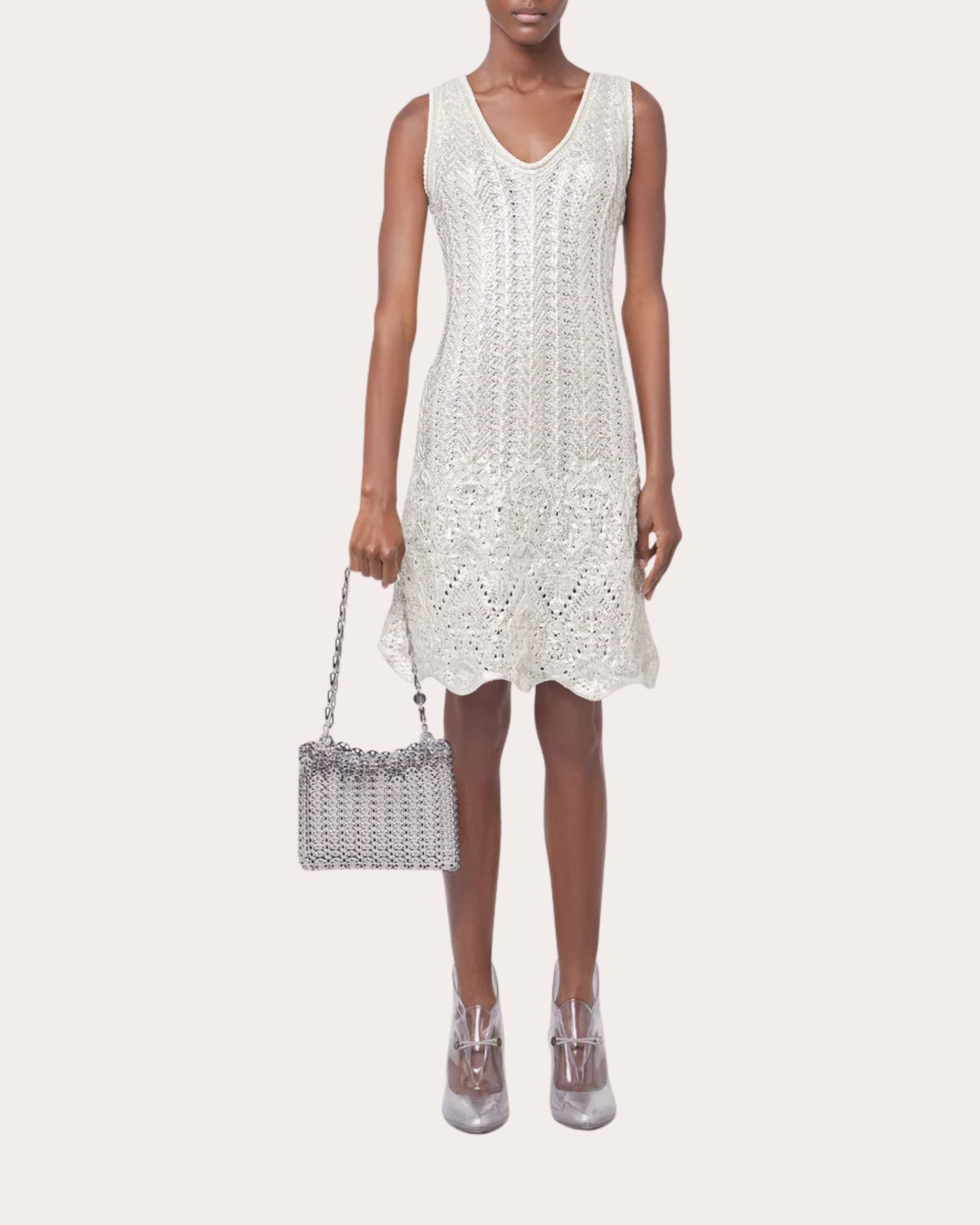 Metallic Crochet Knit Mini Dress