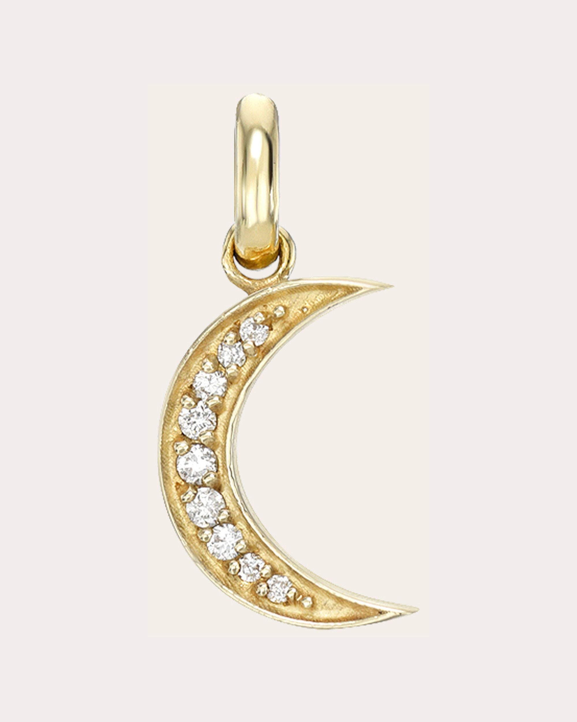 14K Gold Diamond Moon Pendant
