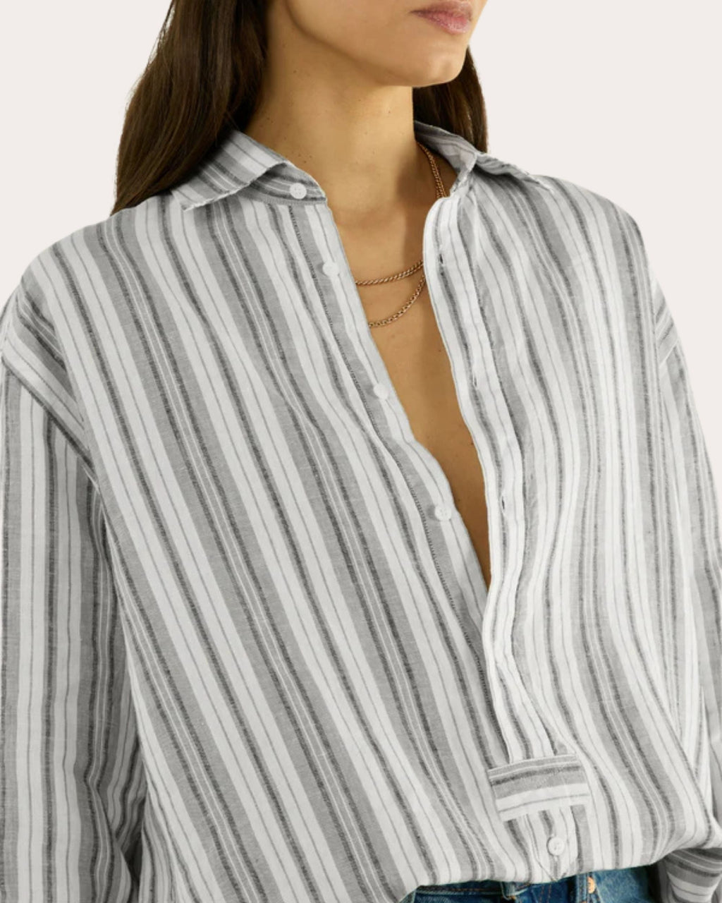 The Oversized Stripe Hemp Button-Front Tunic