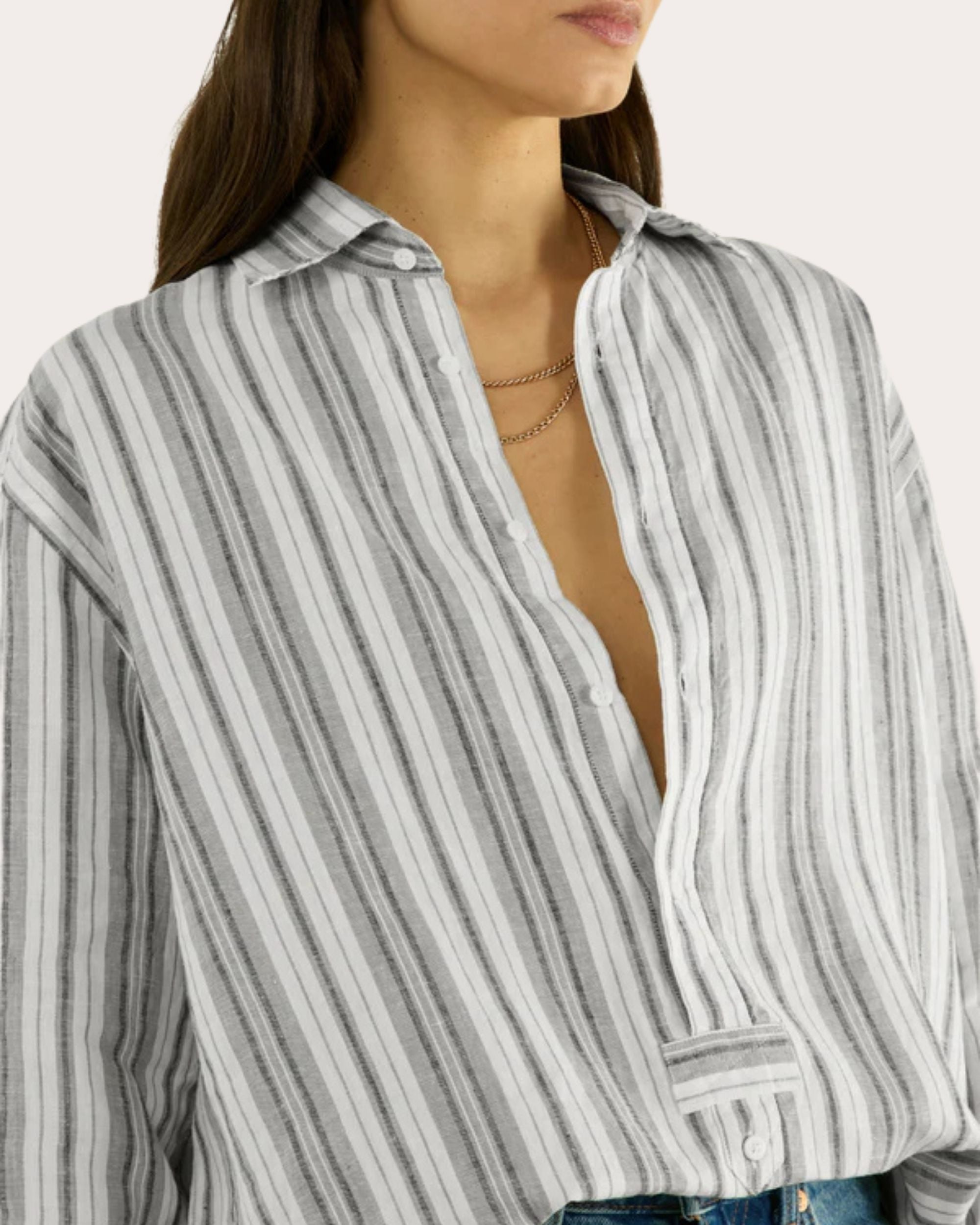 The Oversized Stripe Hemp Button-Front Tunic