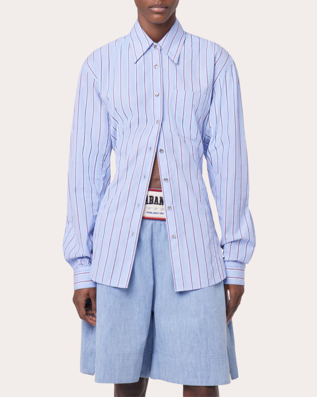 Striped Tie-Back Cotton Shirt
