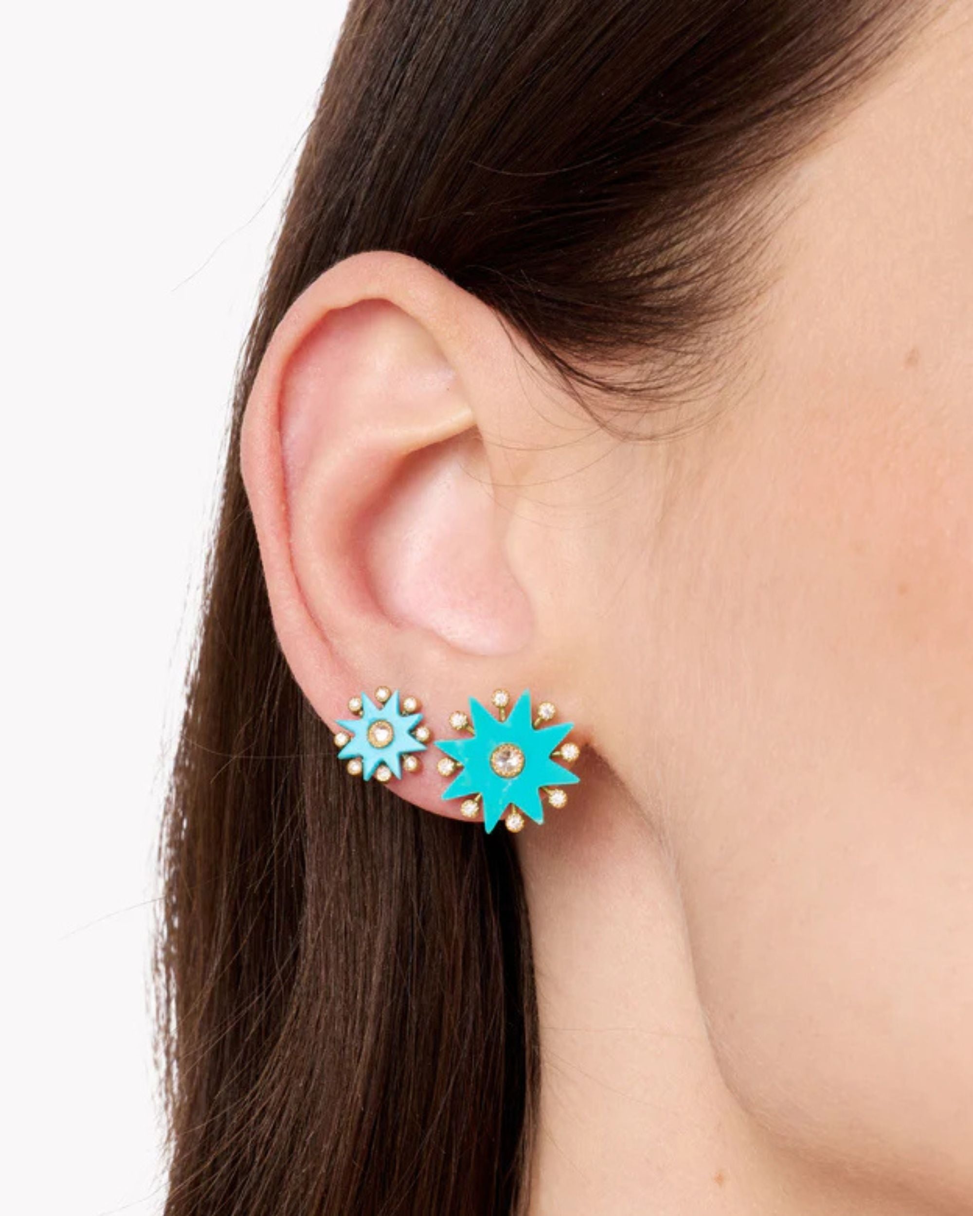Small Comète 18K Gold Turquoise and Diamond Stud Earrings