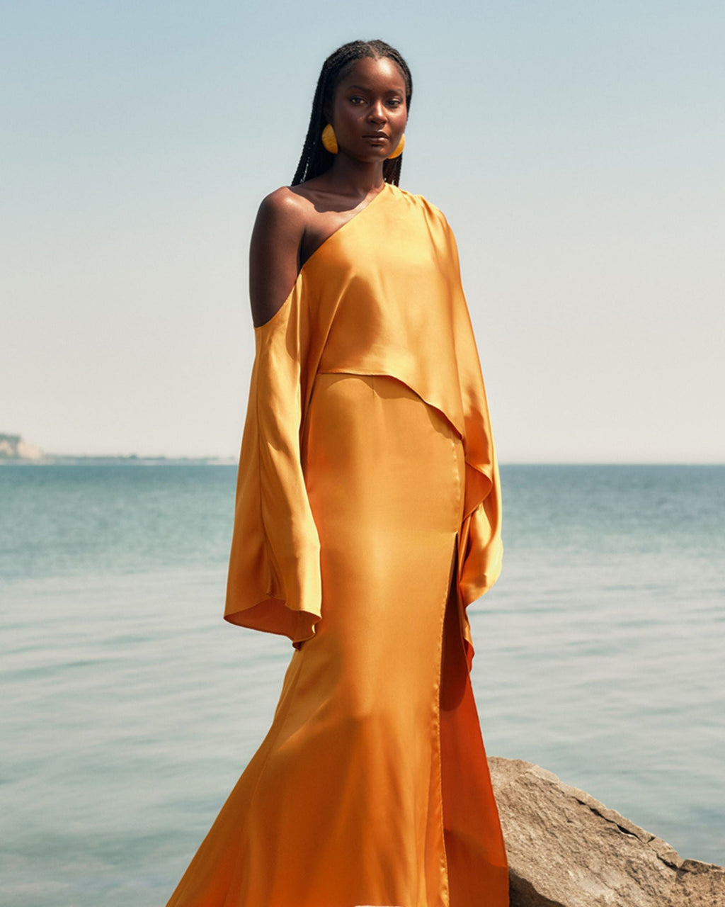 Leena Asymmetric Cape-Effect Satin Maxi Dress