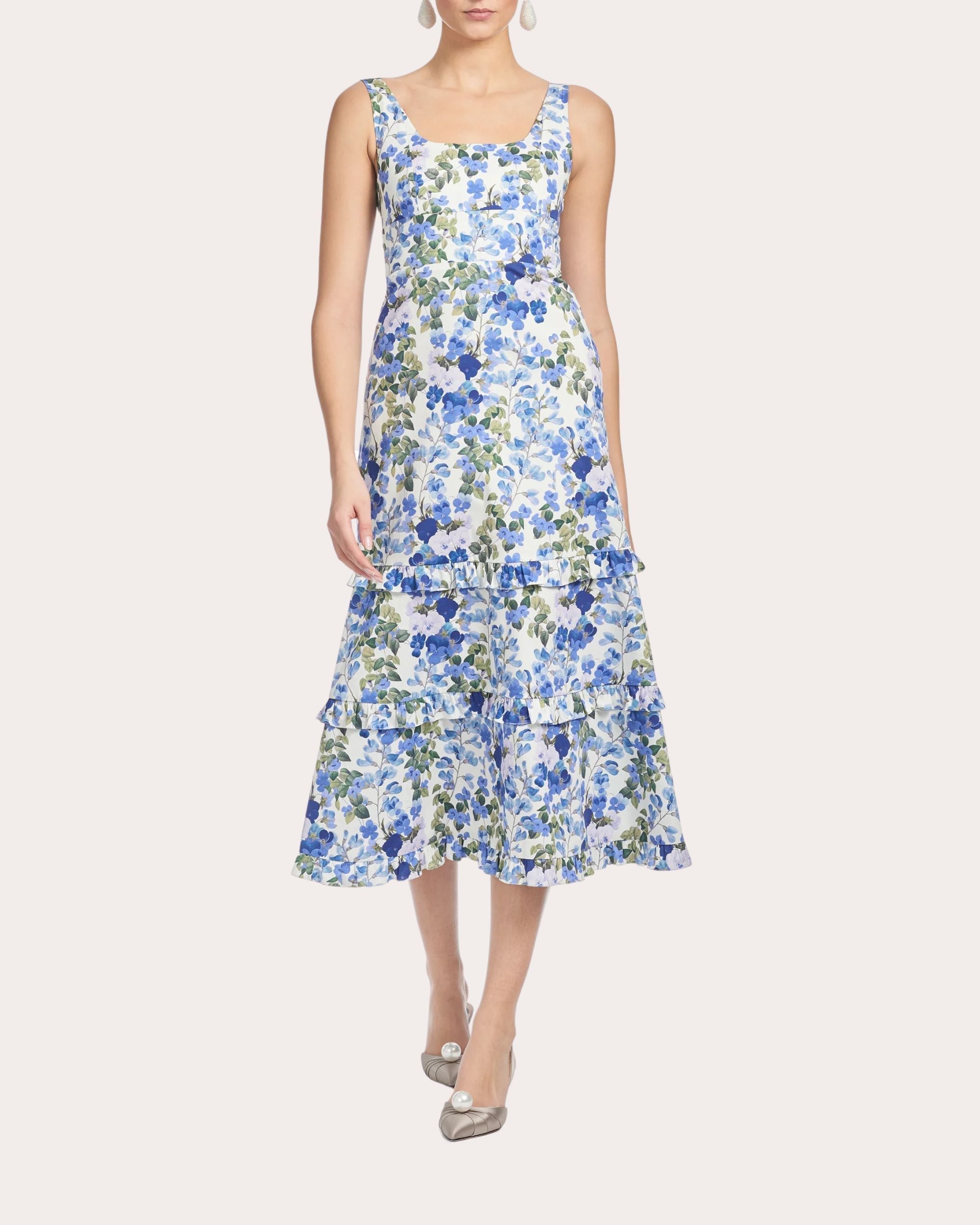 Caterina Floral Print Stretch-Cotton Midi Dress