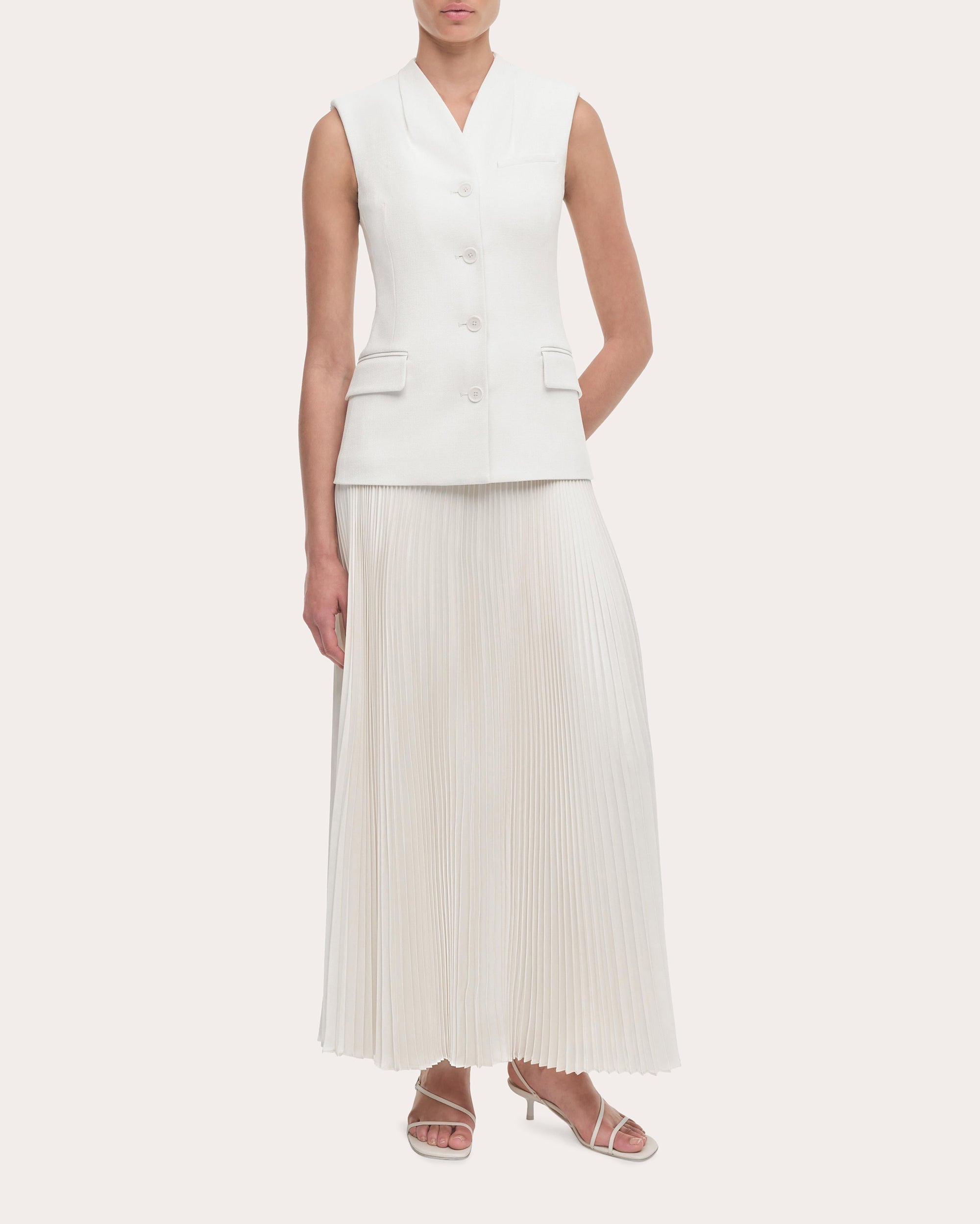 Georgina Pleated Satin Bouclé Combo Midi Dress