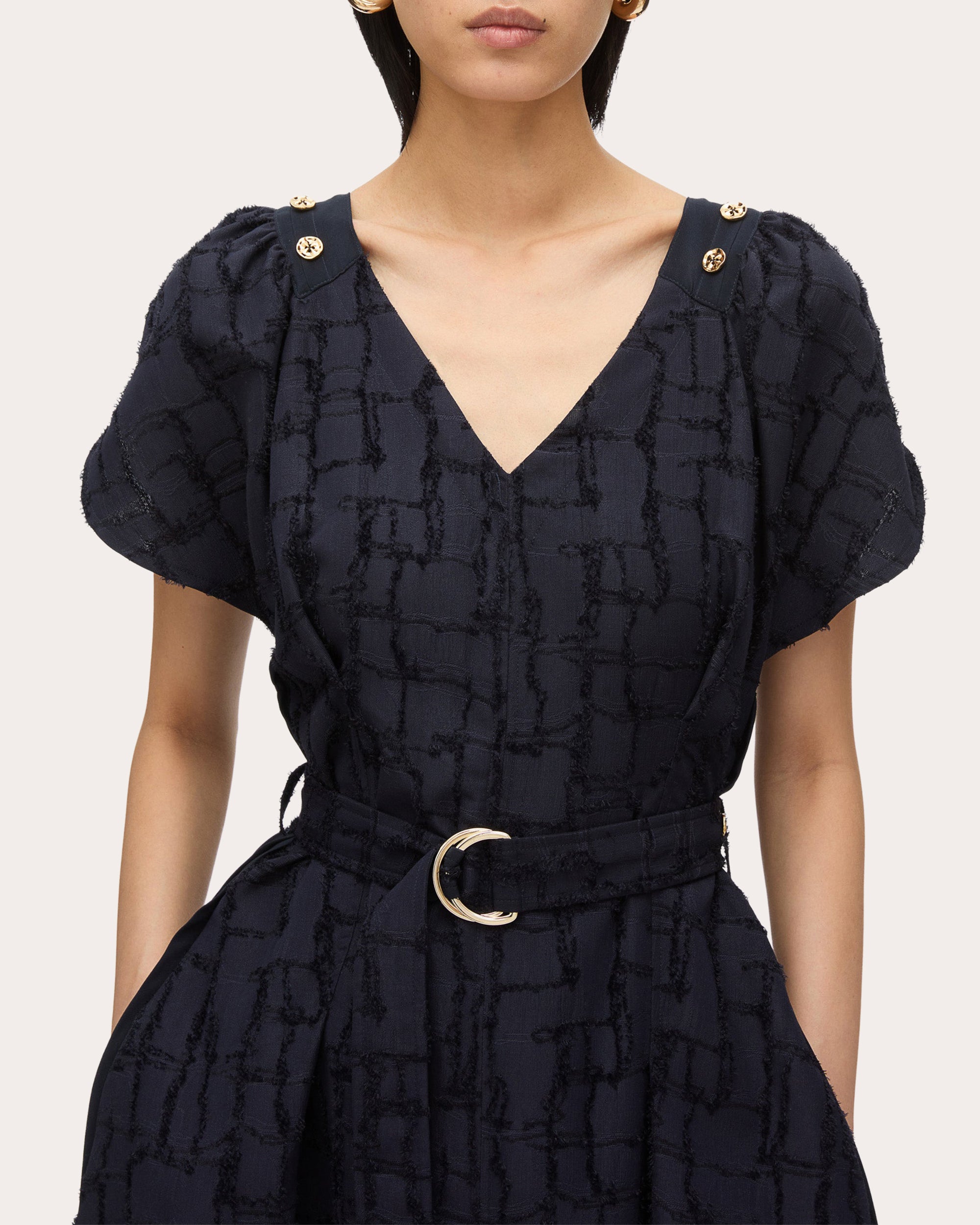 Pleated Fil-Coupé Midi Dress