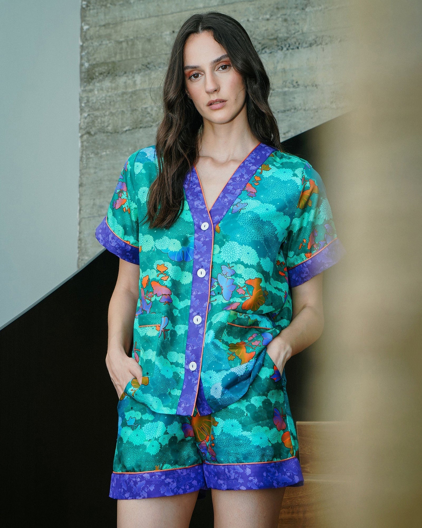 Sumi Niwa Silk Short-Sleeve Pajama Set