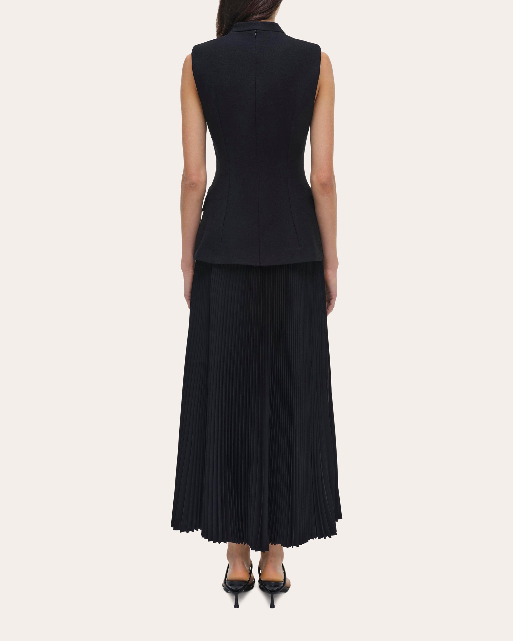 Georgina Pleated Satin Bouclé Combo Midi Dress