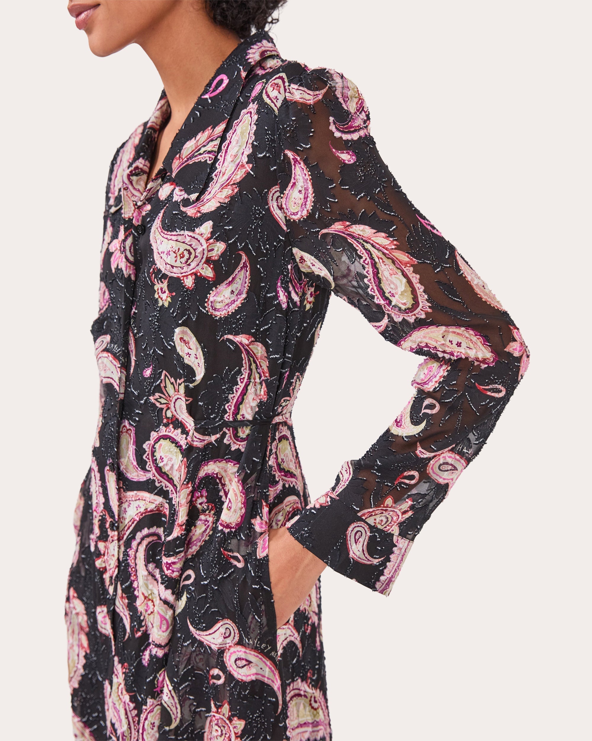 Jimi Silk-Blend Jacquard Black Shirt Dress