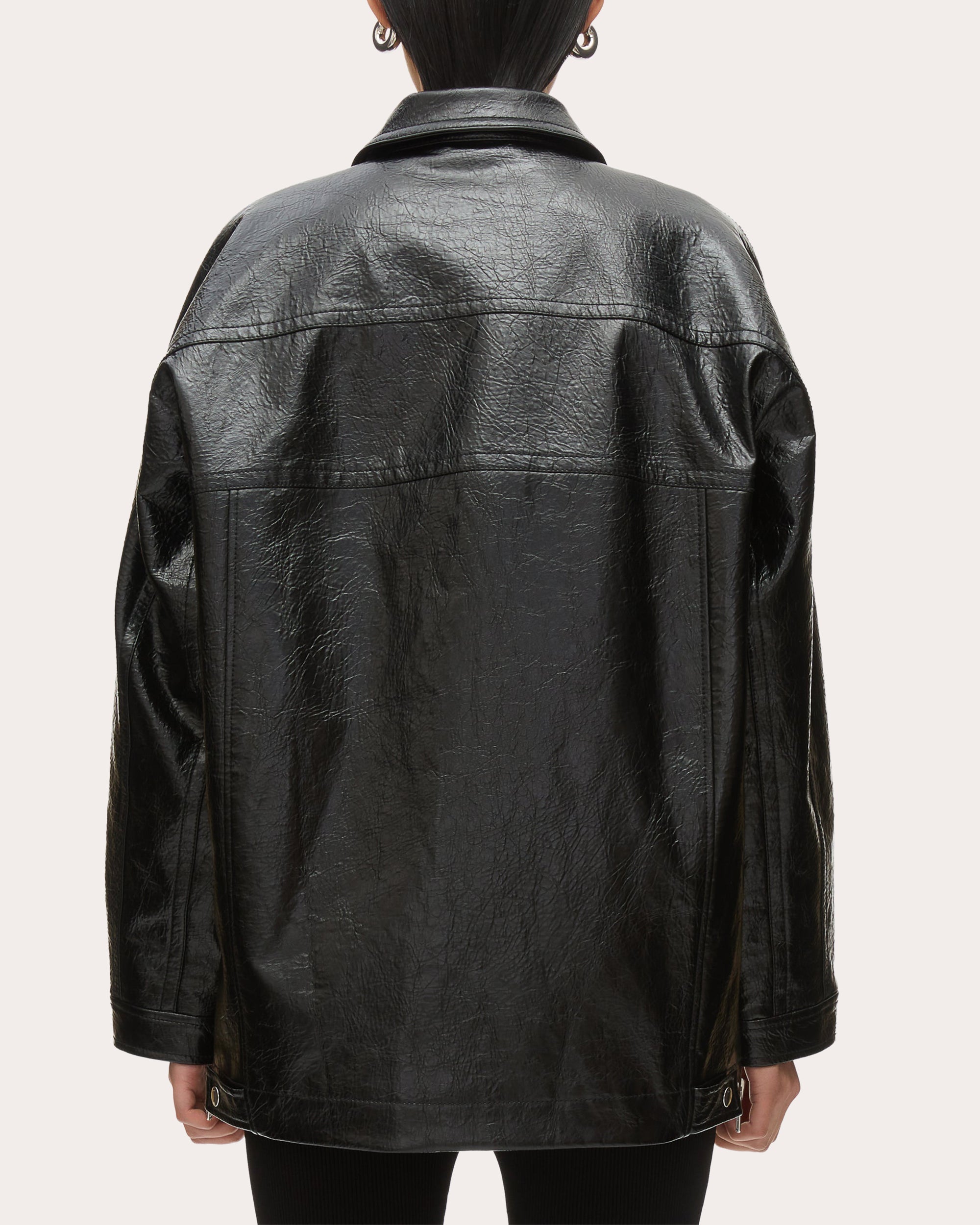 Zipper-Embellished Faux Leather Jacket