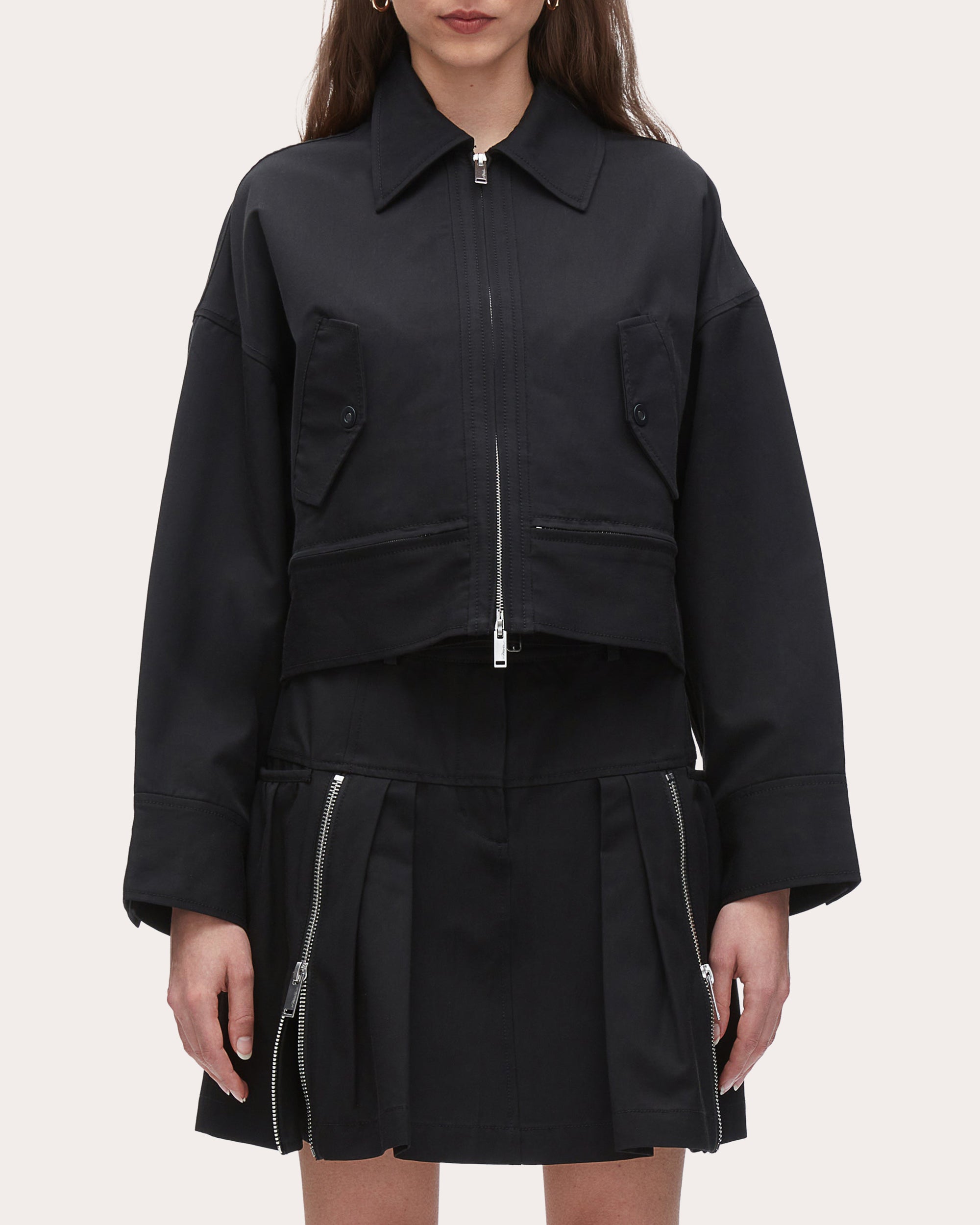 Cropped Convertible Cotton-Blend Twill Jacket