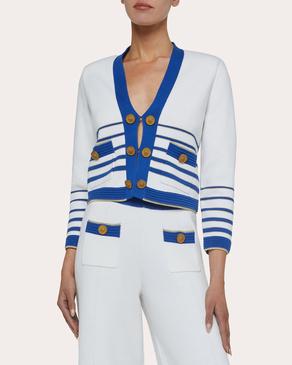 Catie Cropped Striped Cotton-Blend Cardigan