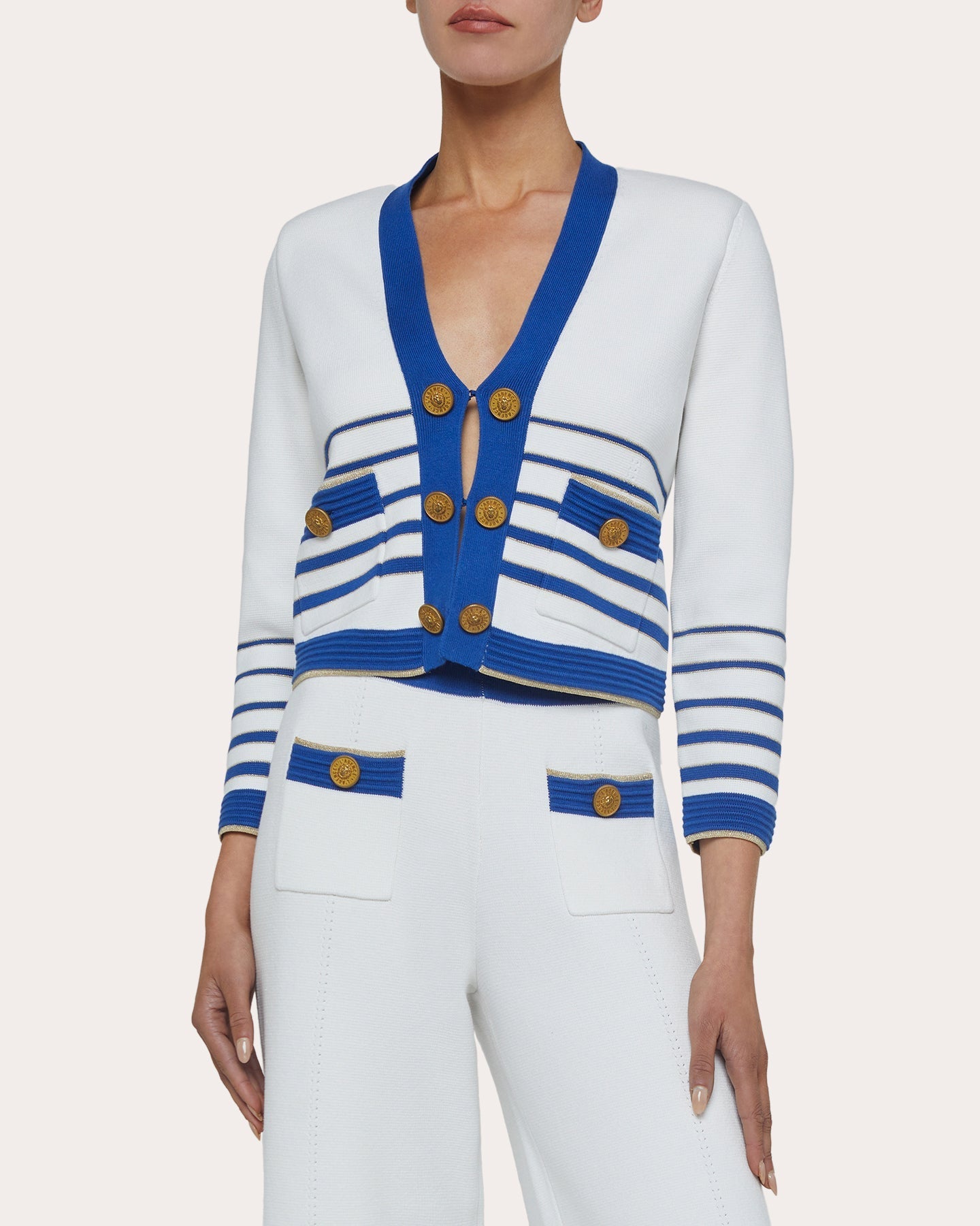 Catie Cropped Striped Cotton-Blend Cardigan