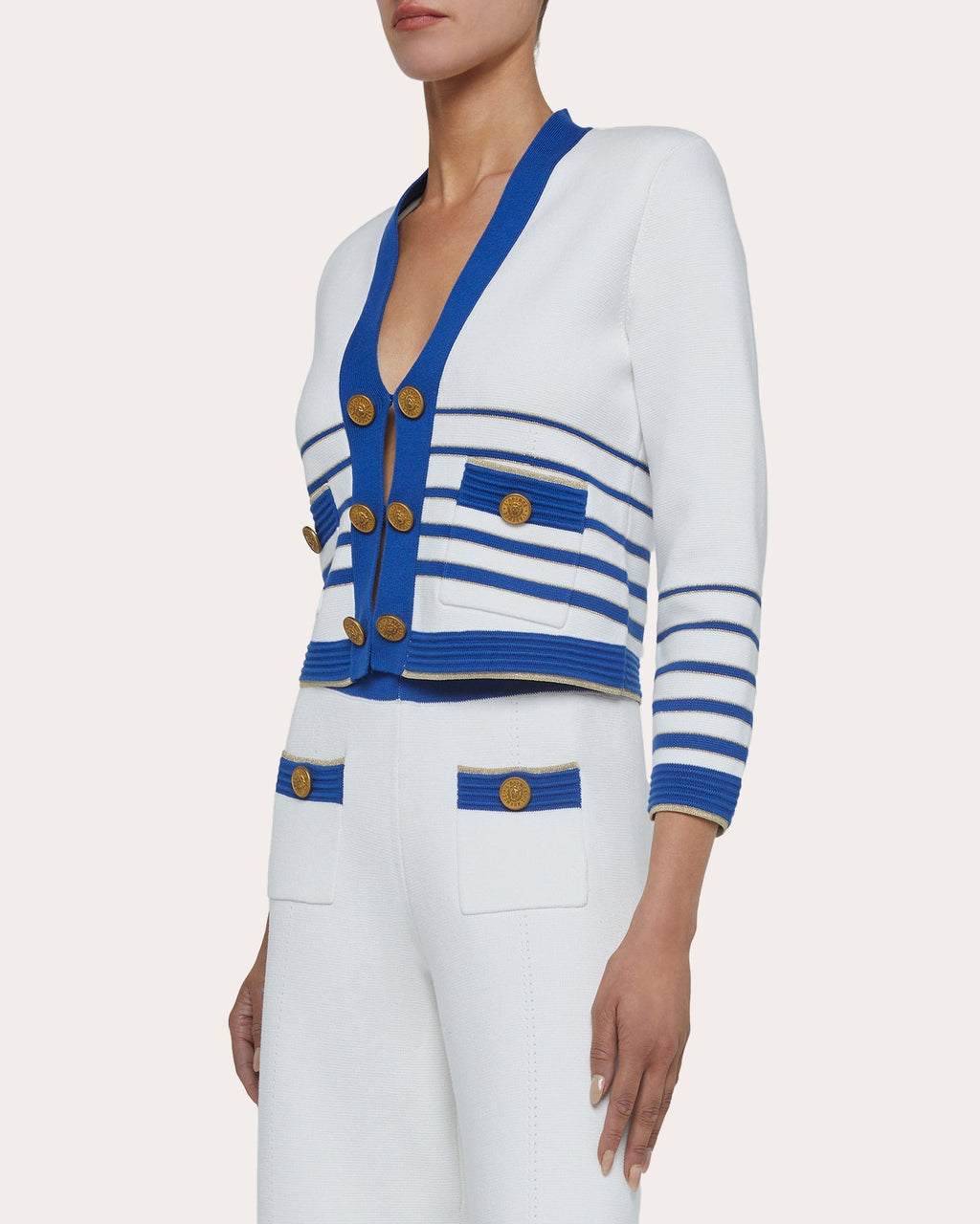 Catie Cropped Striped Cotton-Blend Cardigan