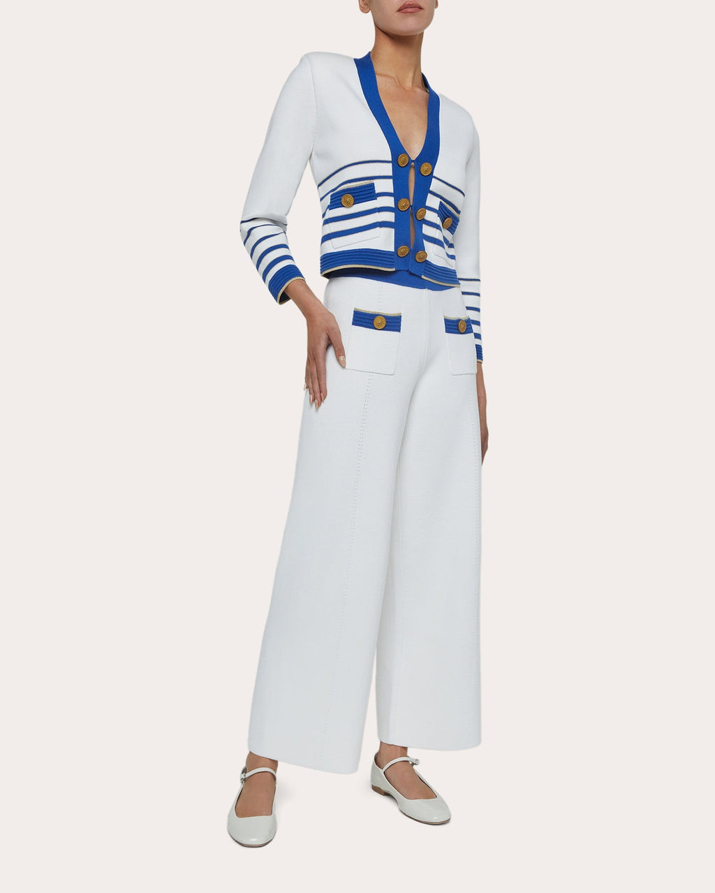 Catie Cropped Striped Cotton-Blend Cardigan