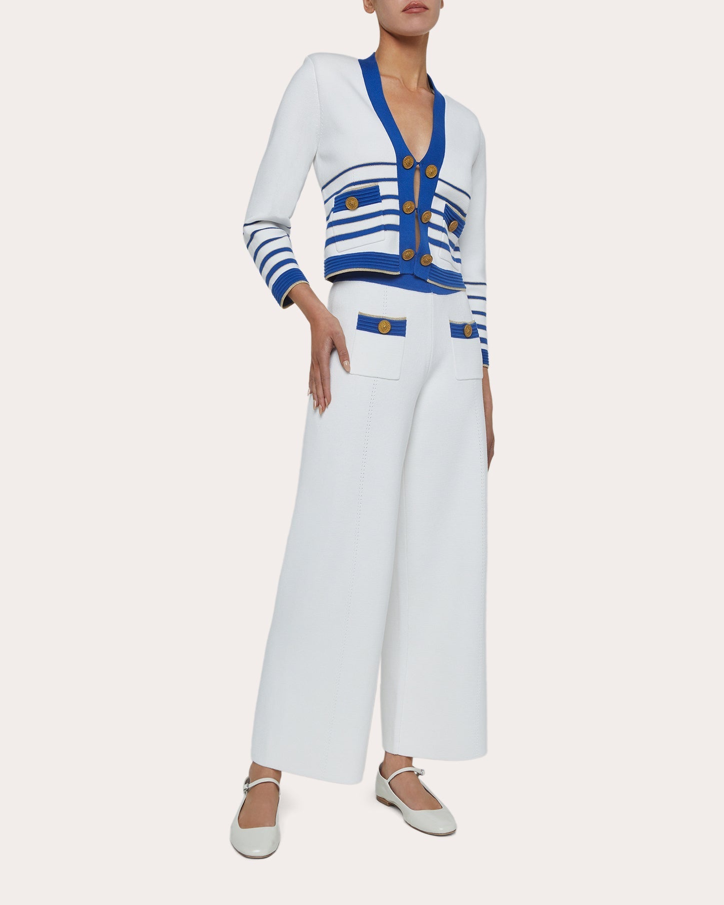 Catie Cropped Striped Cotton-Blend Cardigan