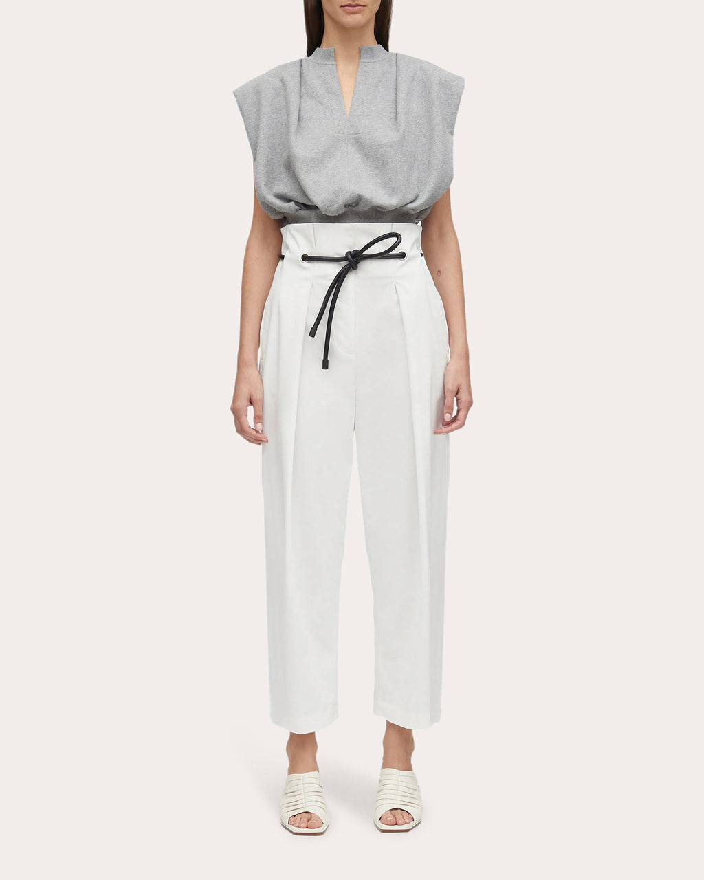 Pleated Stretch-Cotton Paperbag Waist Pants