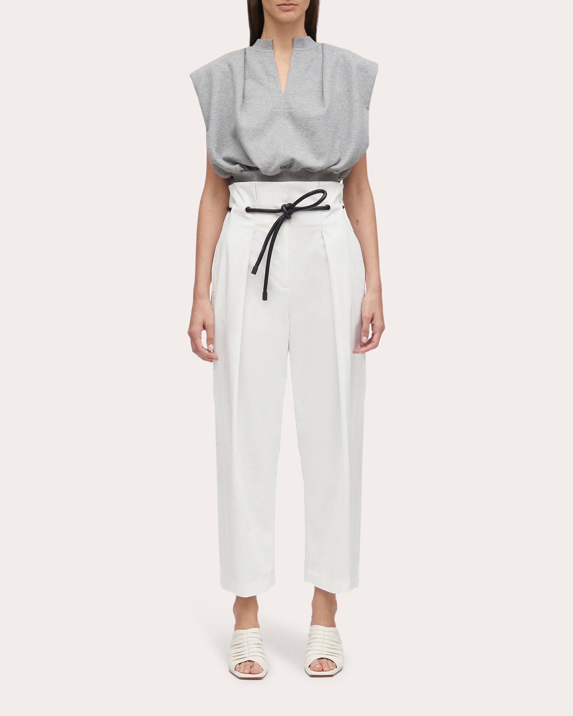 Pleated Stretch-Cotton Paperbag Waist Pants