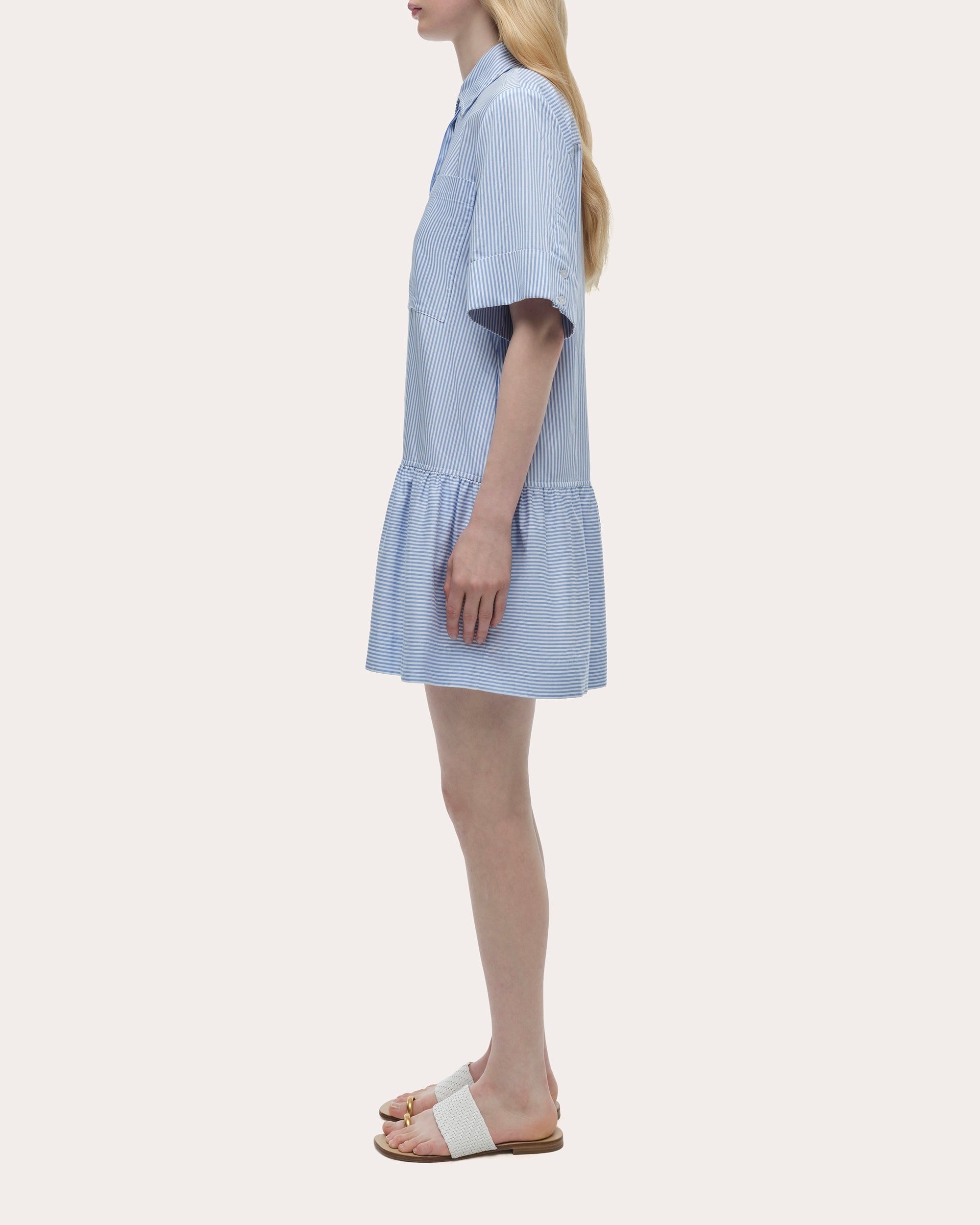 Cris Stripe Cotton Drop-Waist Shirt Dress