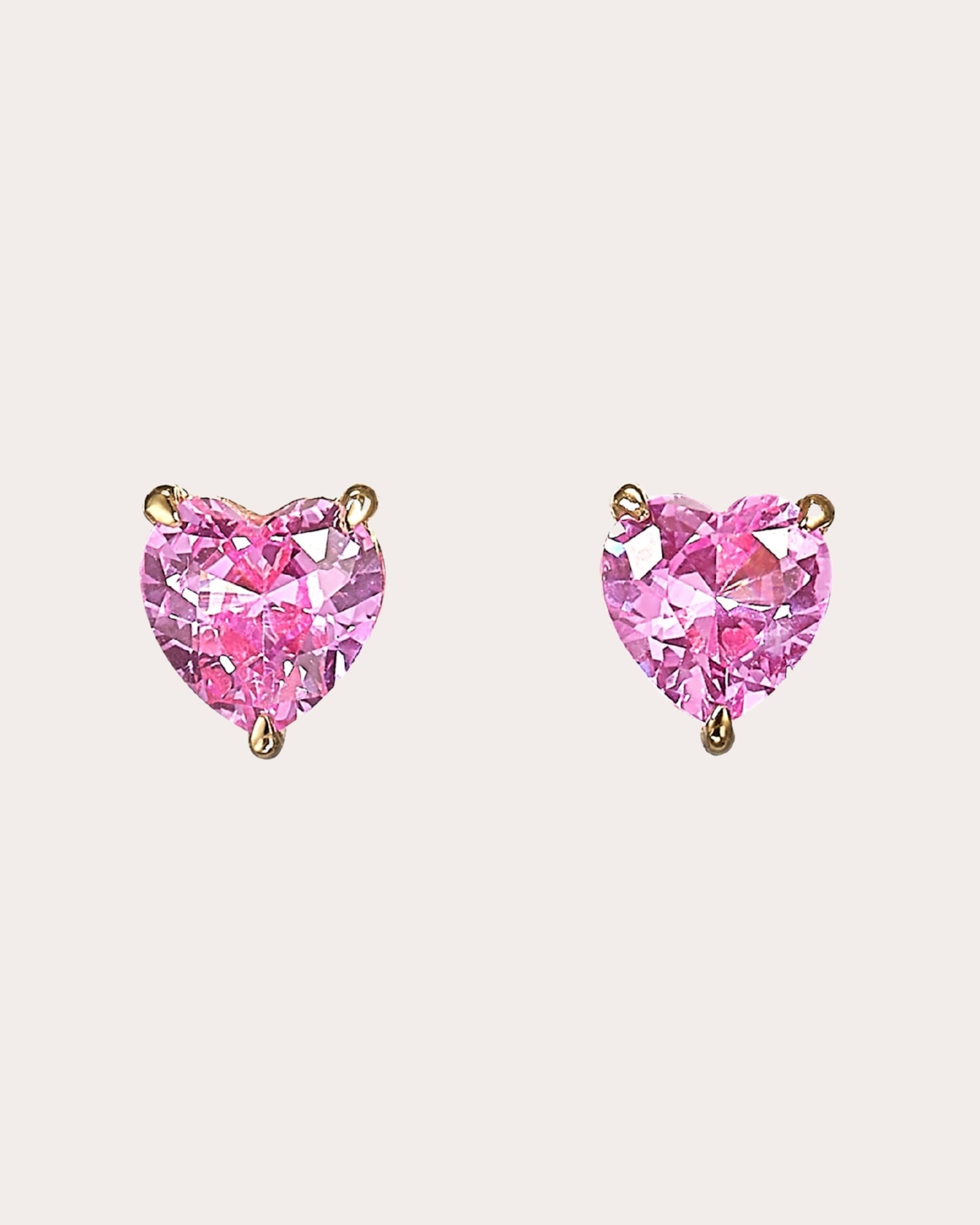Mini Heart 9K Gold Lab-Grown Sapphire Stud Earrings