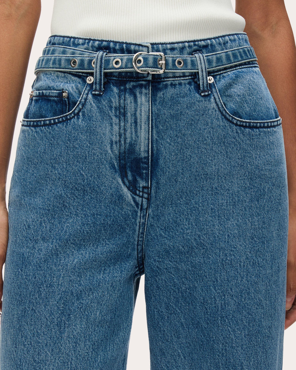 Belted Wide-Leg Denim Jeans