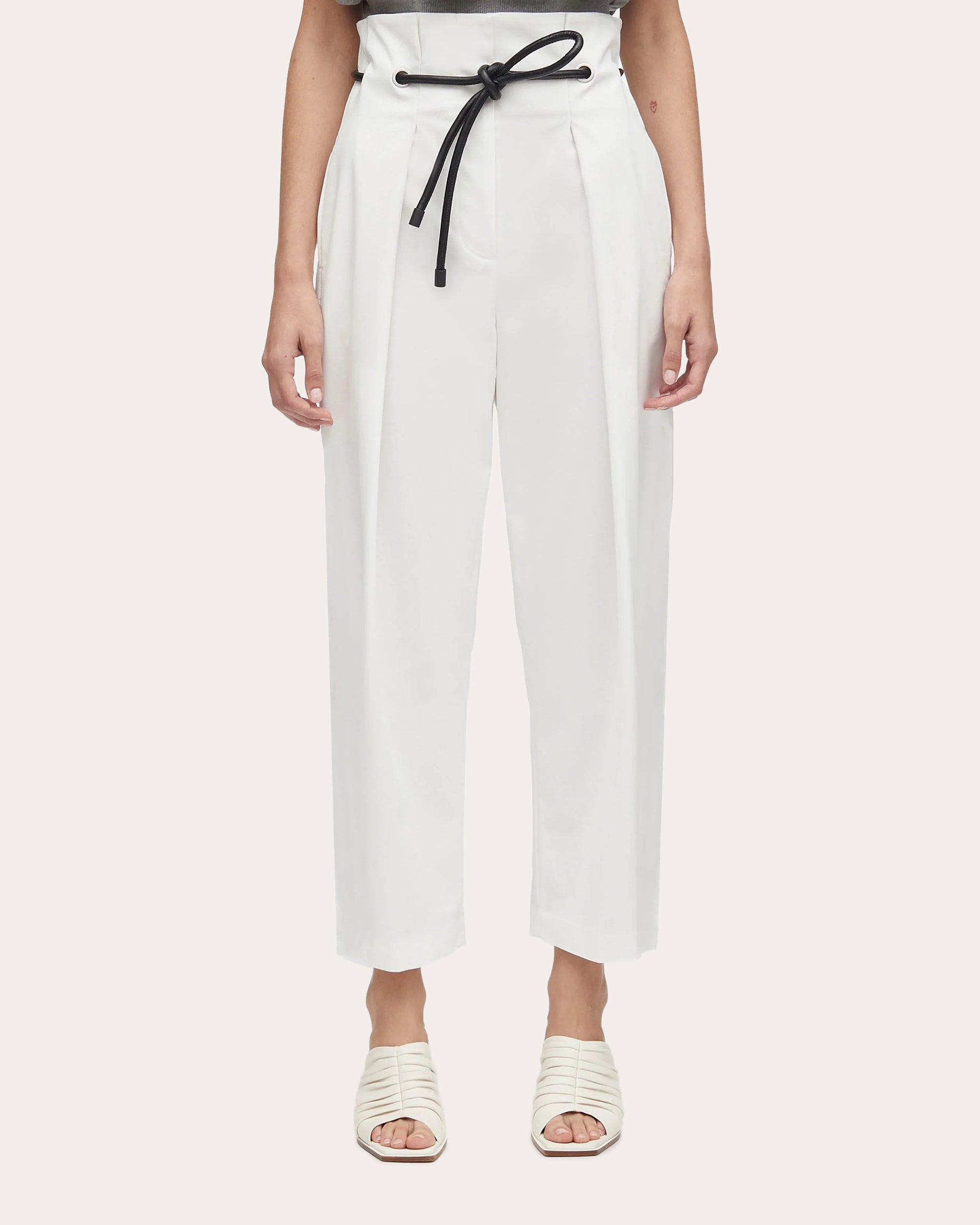 Pleated Stretch-Cotton Paperbag Waist Pants