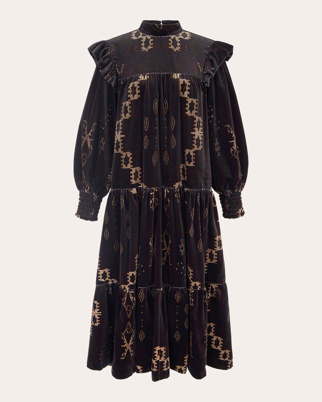 Tilly Tiered Printed Velvet Midi Dress