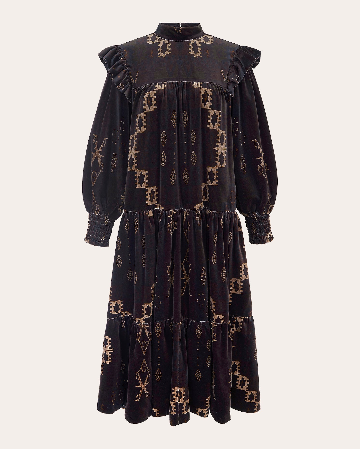 Tilly Tiered Printed Velvet Midi Dress