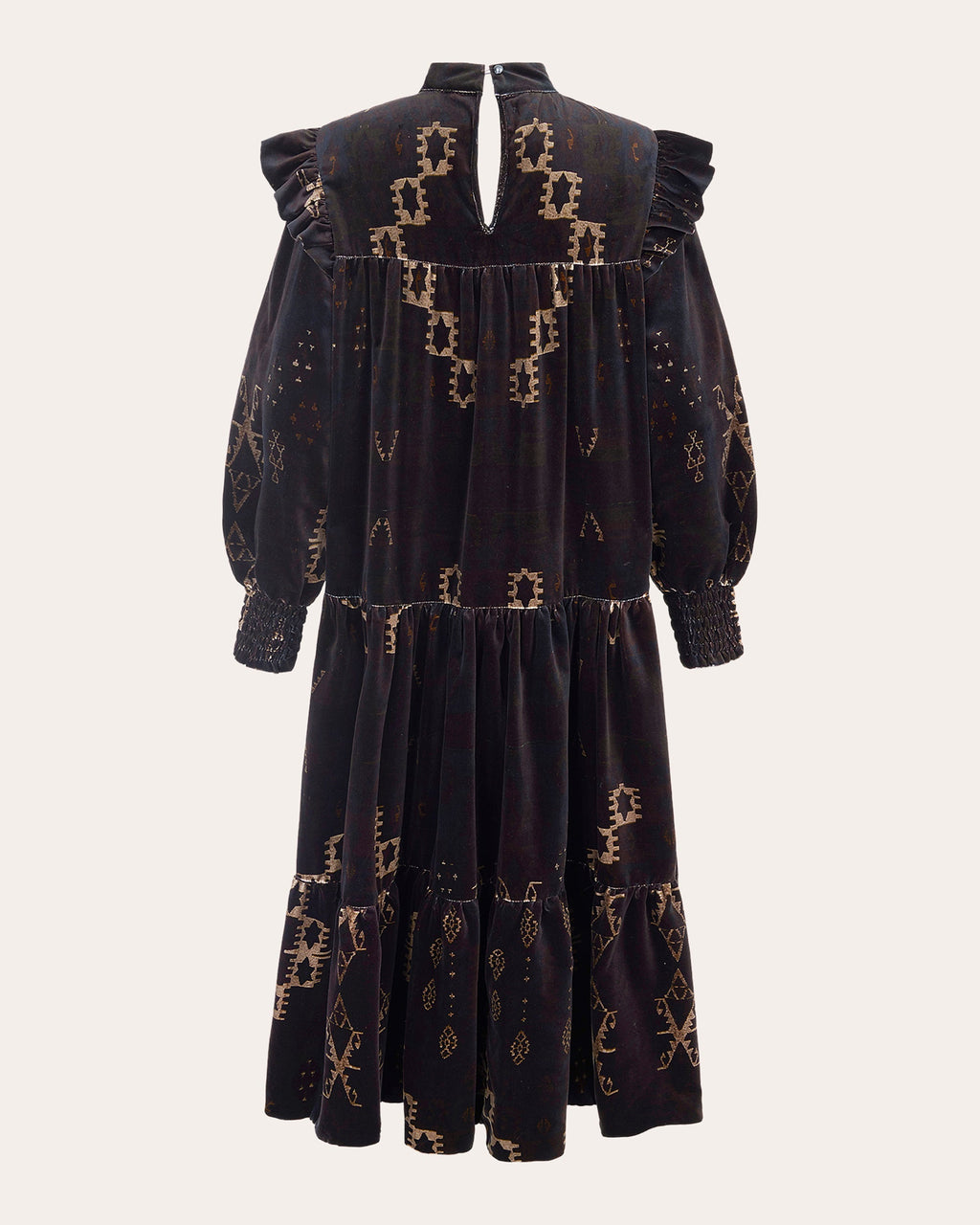 Tilly Tiered Printed Velvet Midi Dress