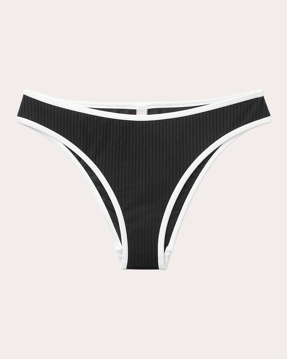 Embroidered Ribbed Mid-Rise Bikini Brief