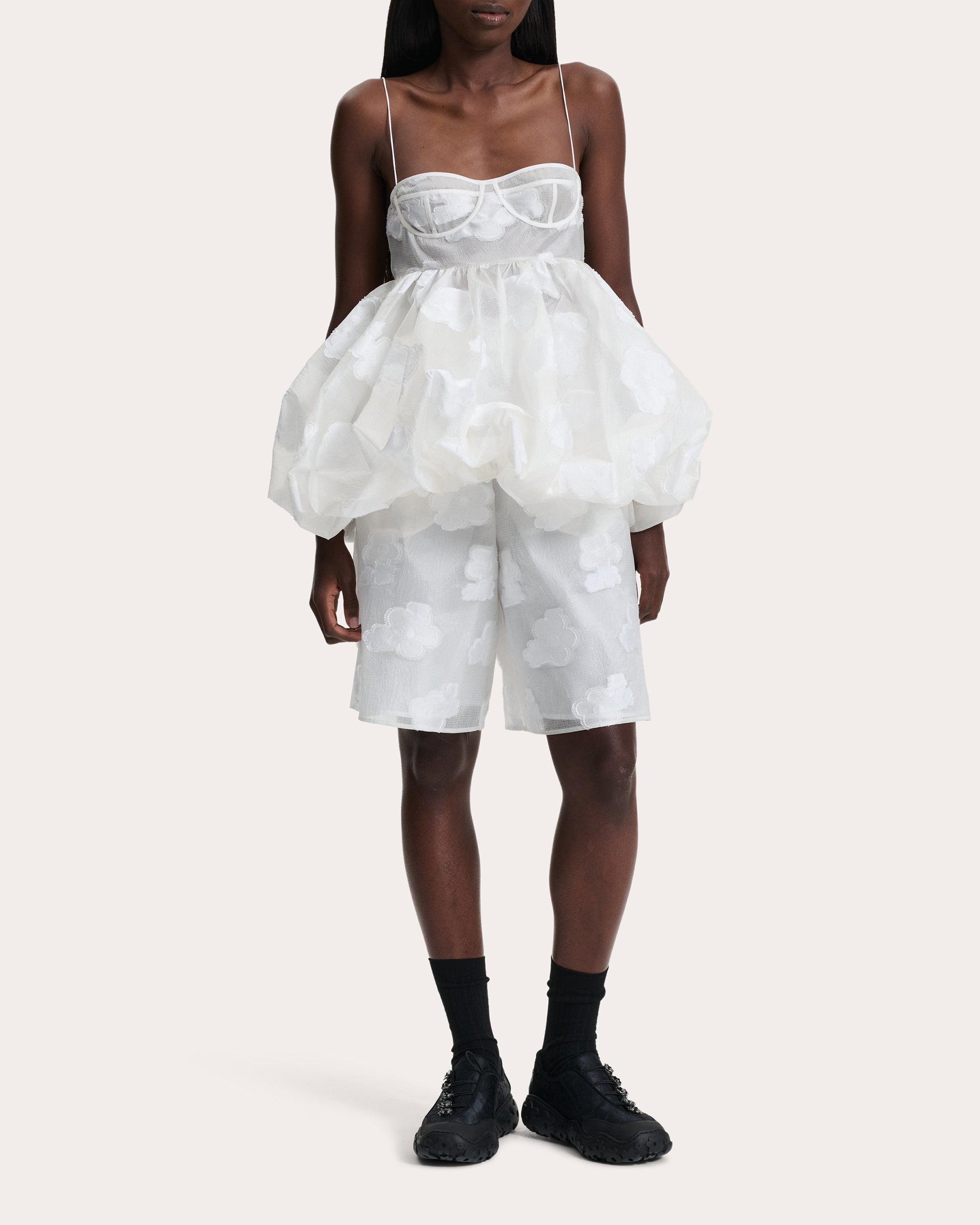 Anette Gathered Floral Fil-Coupé Peplum Bustier Top