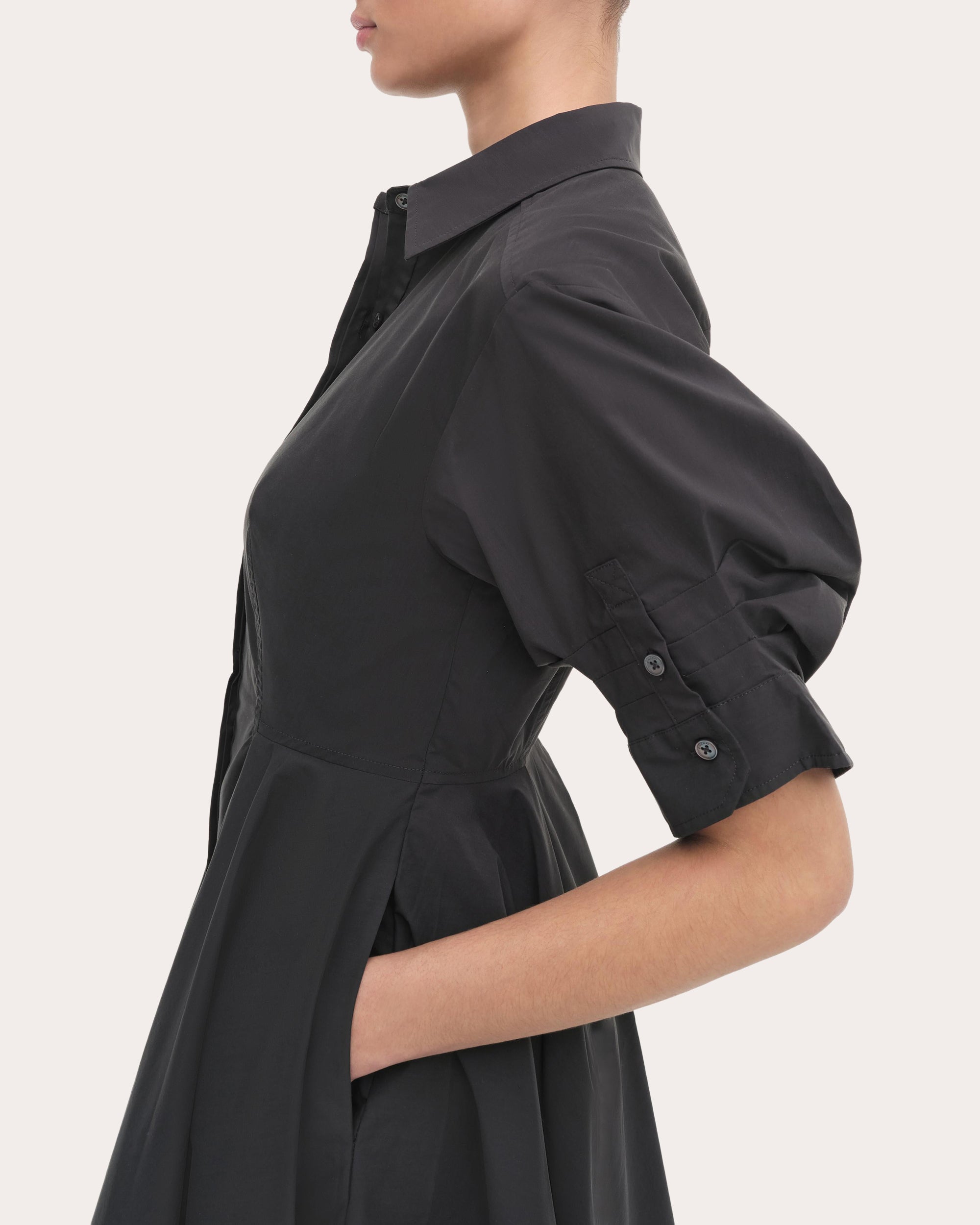 Jazzie Pleated Cotton Poplin Mini Shirt Dress