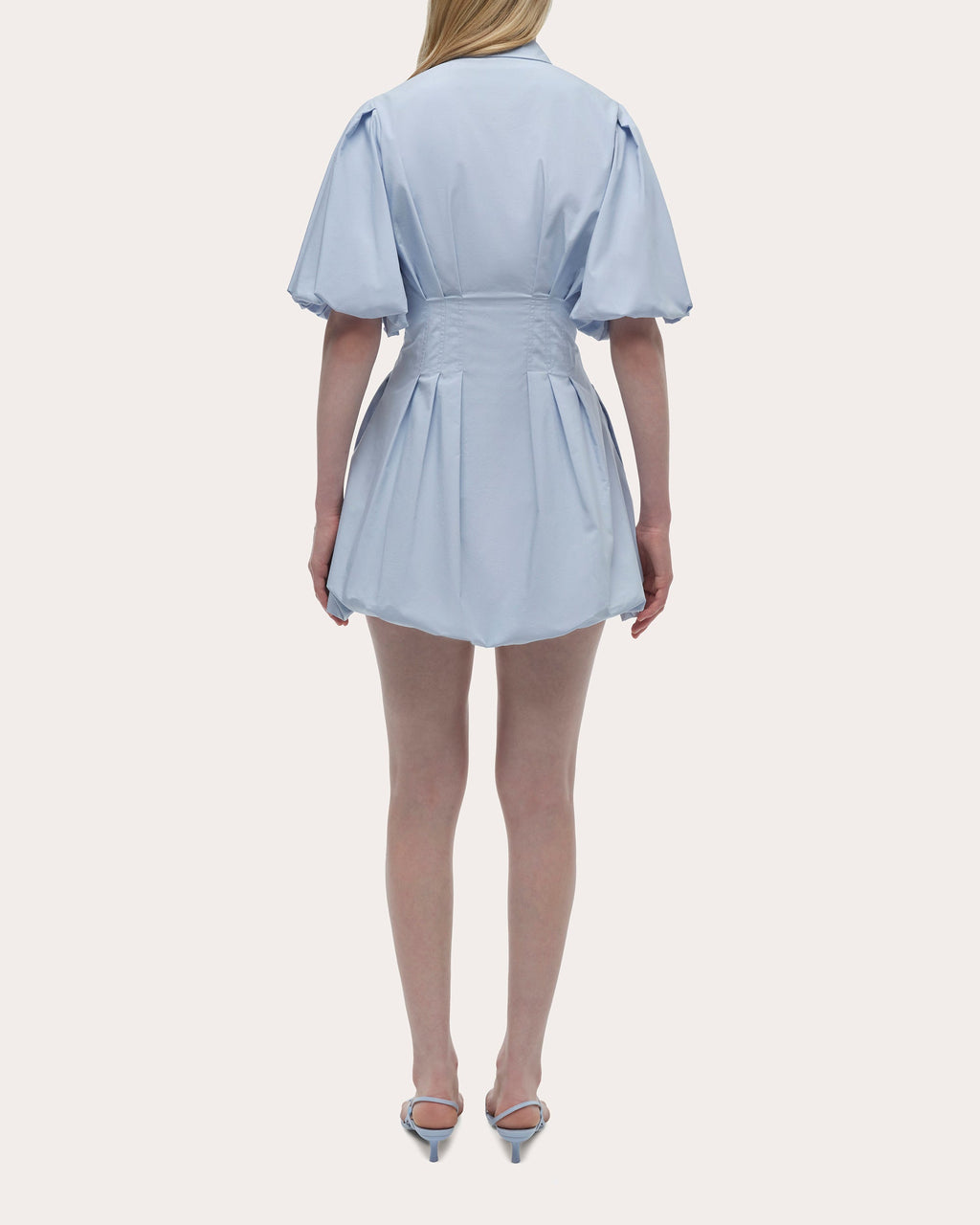 Cleo Poplin Puff-Sleeve Mini Shirt Dress
