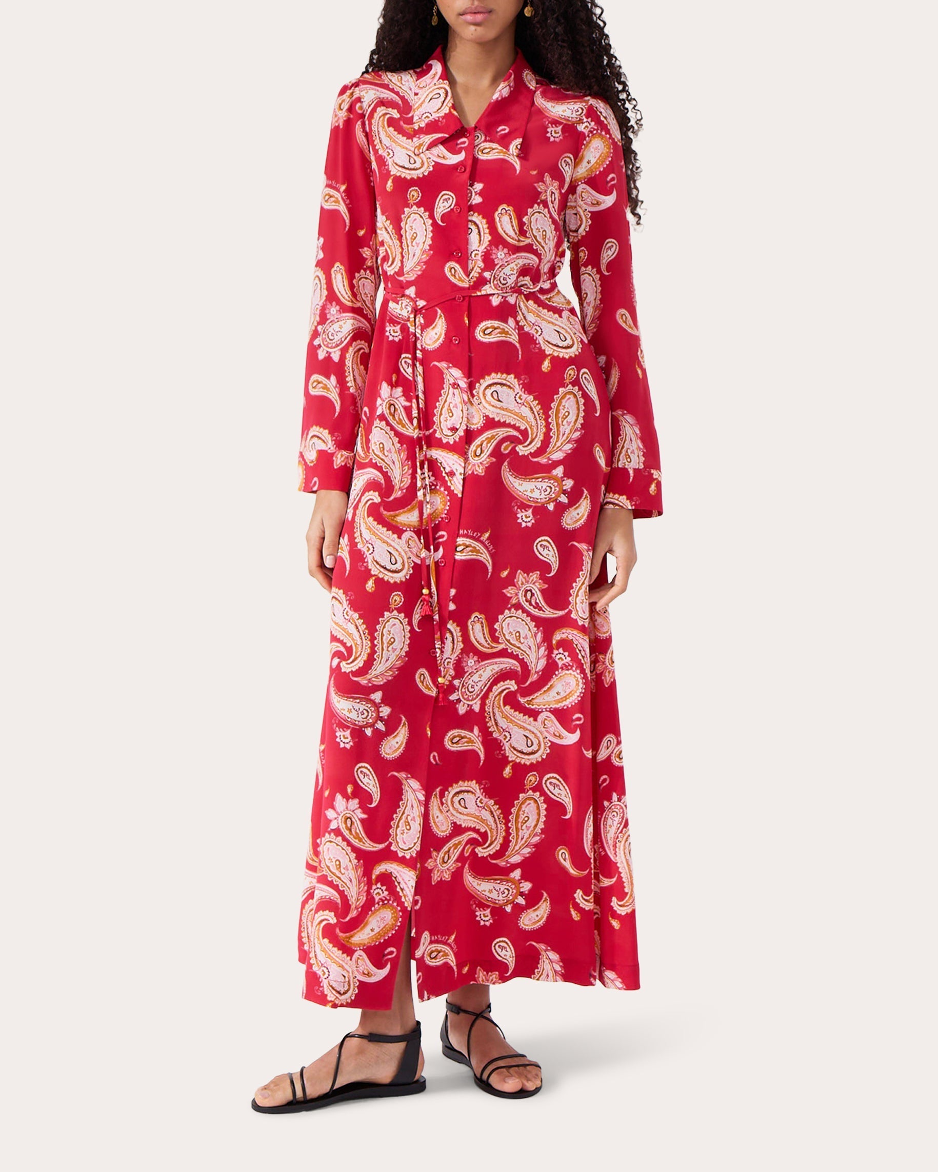 Jimi Paisley-Print Silk Midi Shirt Dress