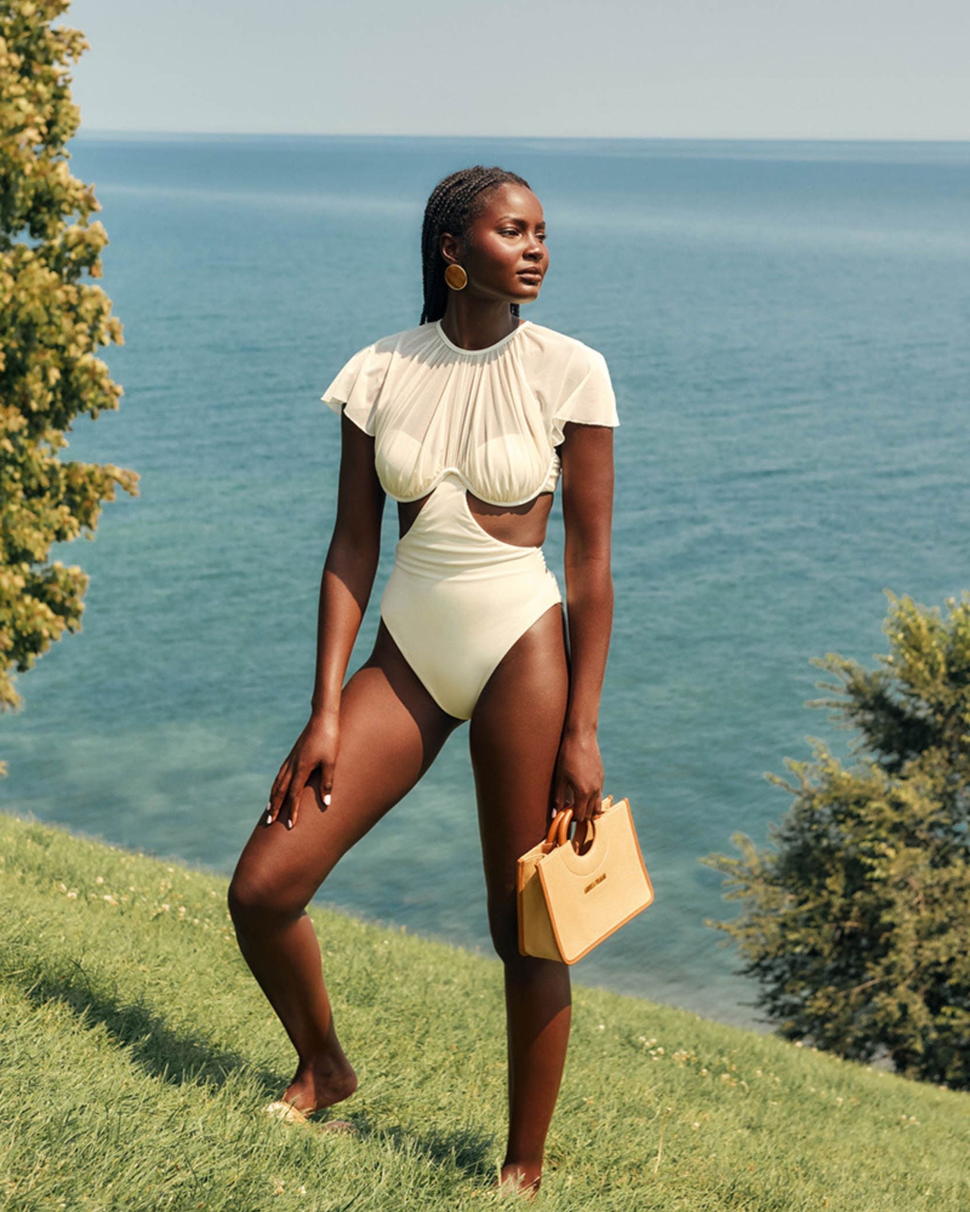 Naru Gathered Mesh Cutout Swimsuit