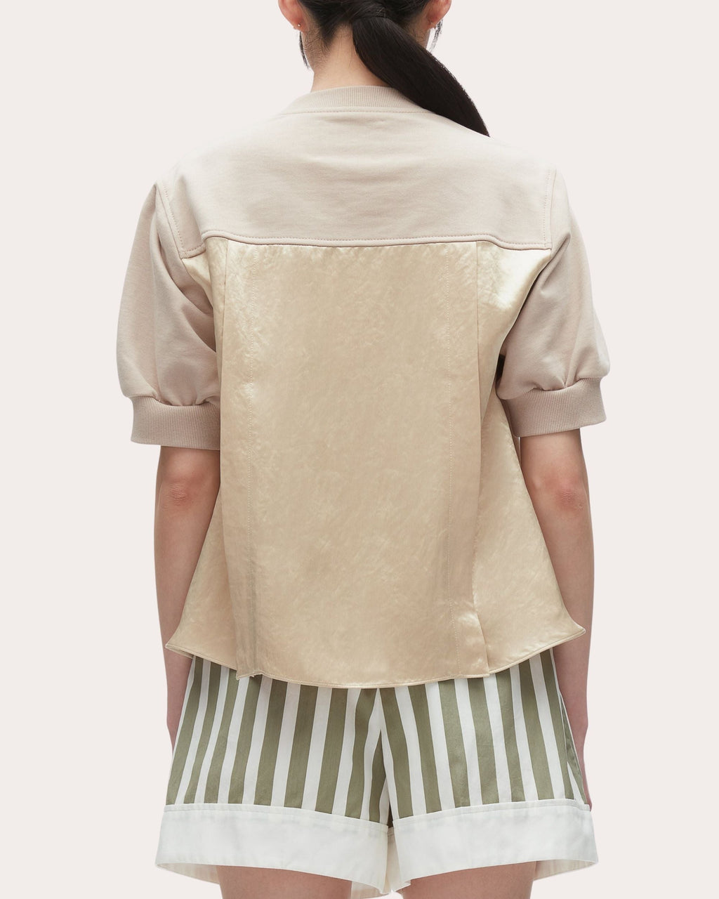 Paneled Cotton Jersey and Satin Top