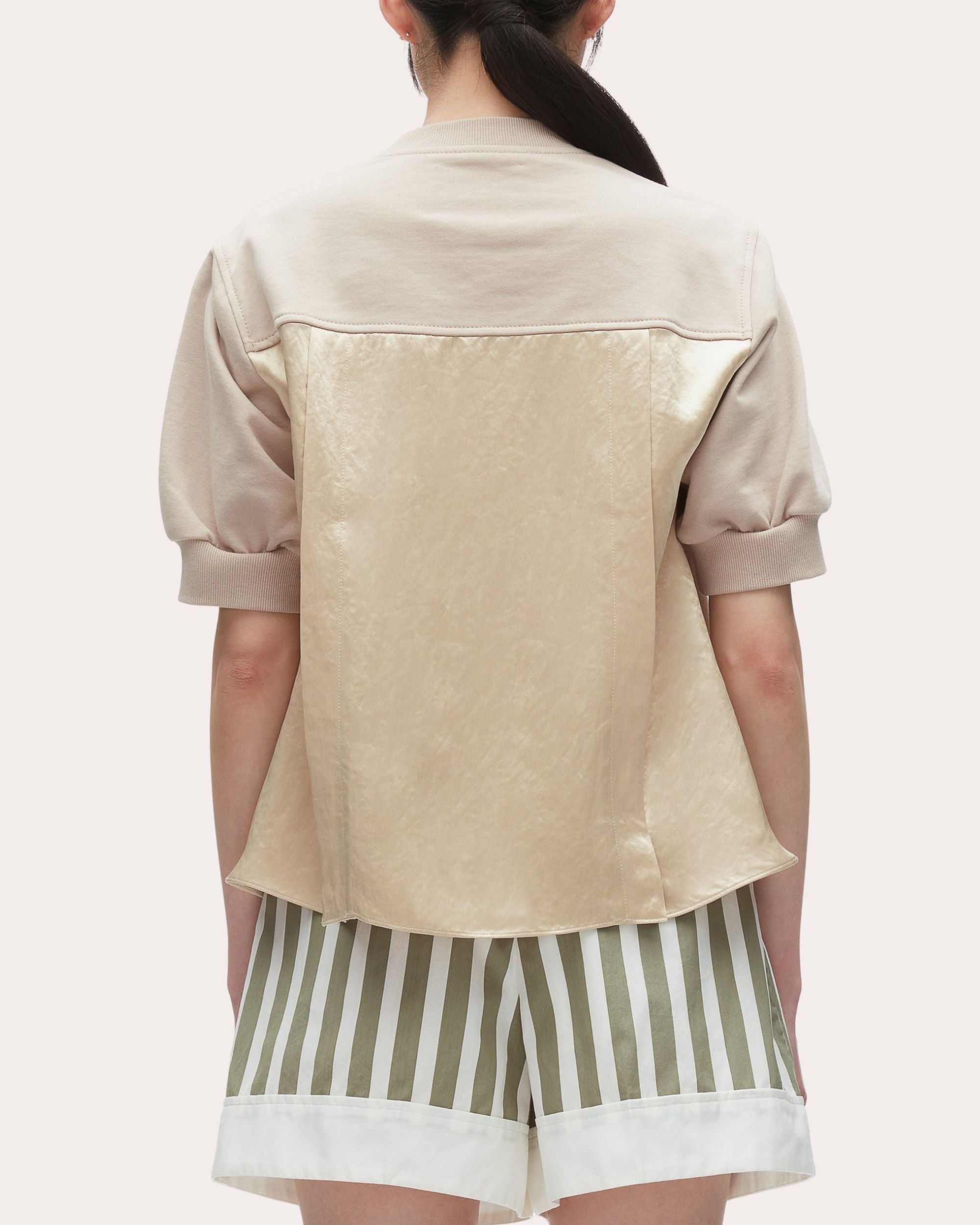 Paneled Cotton Jersey and Satin Top